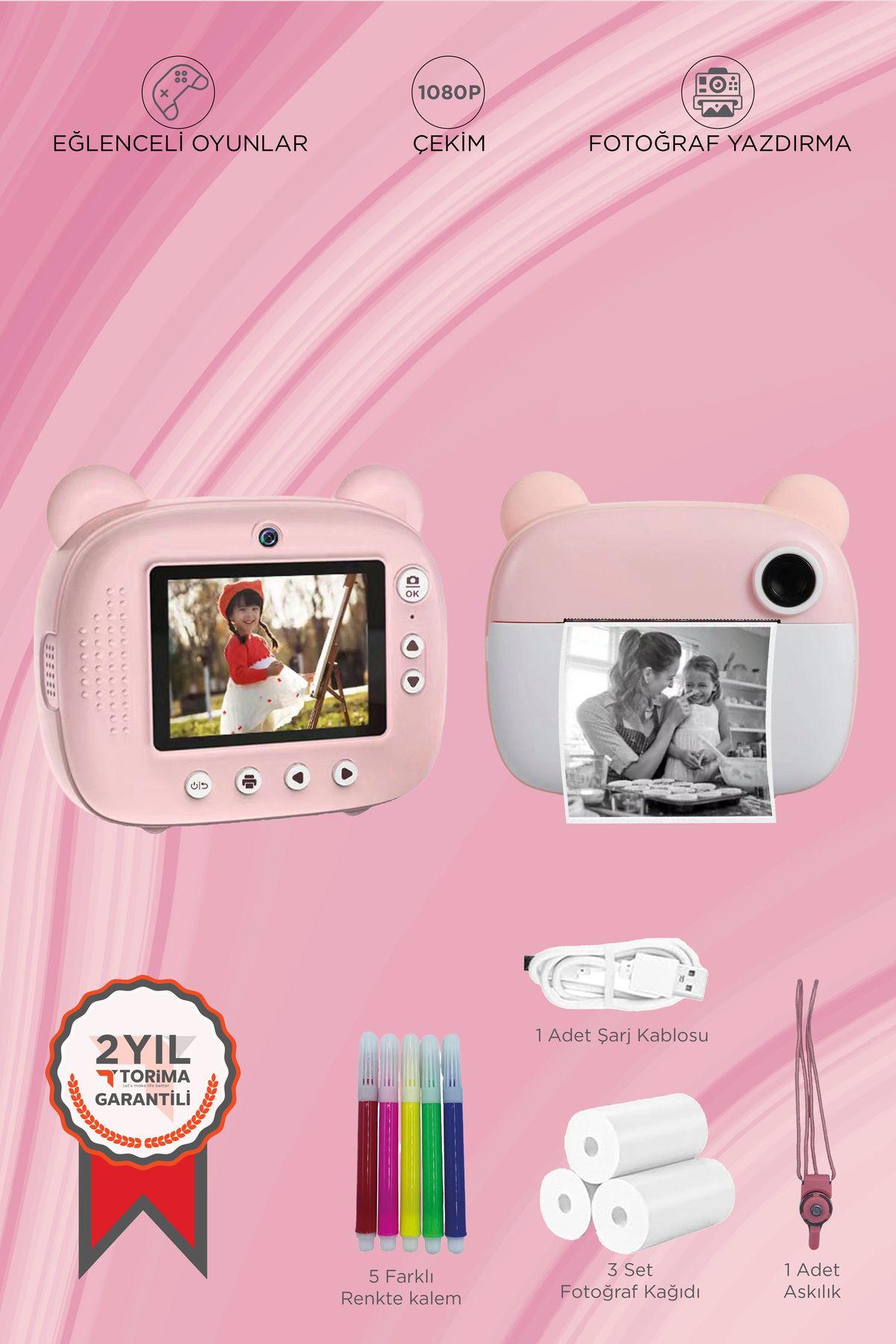 Cmr14 Pembe Dijital Video Fotoğraf Çocuk Kamerası Anlık Termal Resim Kağıt Baskılı Yazıcı