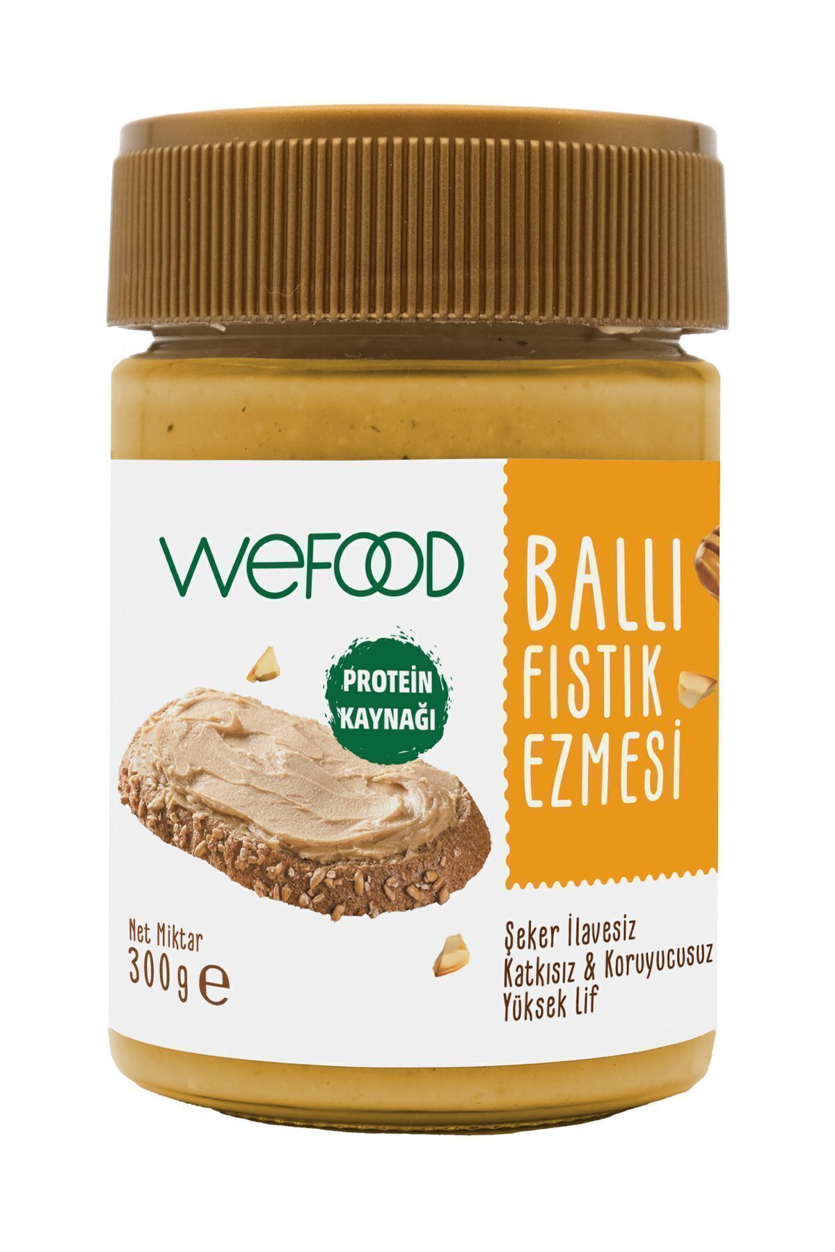 Şekersiz Ham Ballı Fıstık Ezmesi 300 gr (Fıstık Parçacıklı).