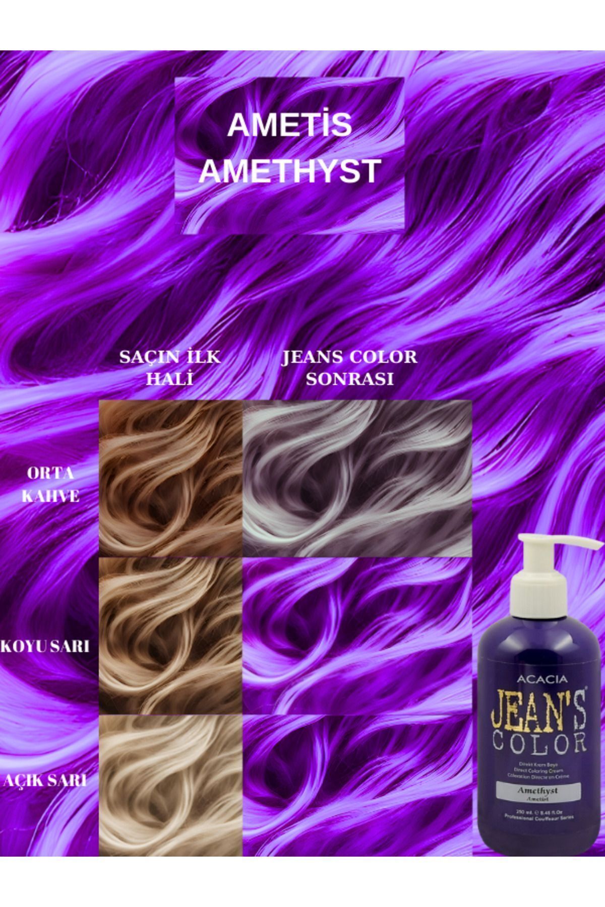 Amonyaksız Renkli Saç Boyası Ametist 250 ml Kokusuz Su Bazlı Amethyst Hair Dye