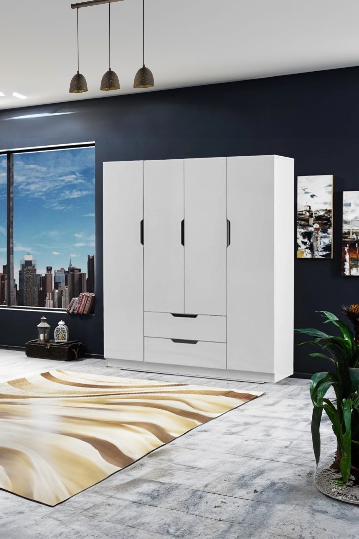 Fulya 4 Kapaklı 2 Çekmeceli Dolap Genişlik 120 Cm ( Beyaz )