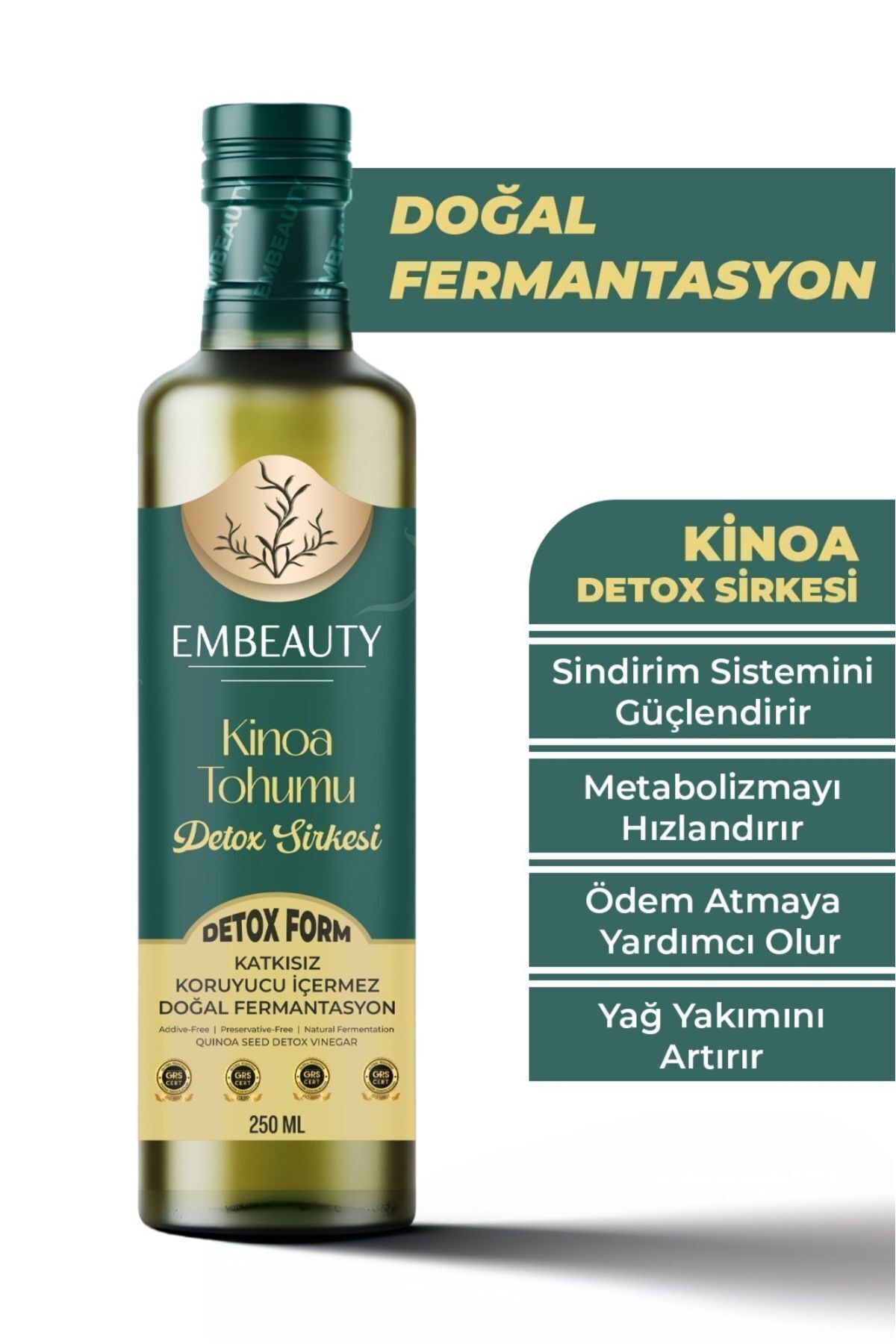 Ödem Atmaya Yardımcı Doğal Kinoa Tohumu Detox Sirkesi 250ml