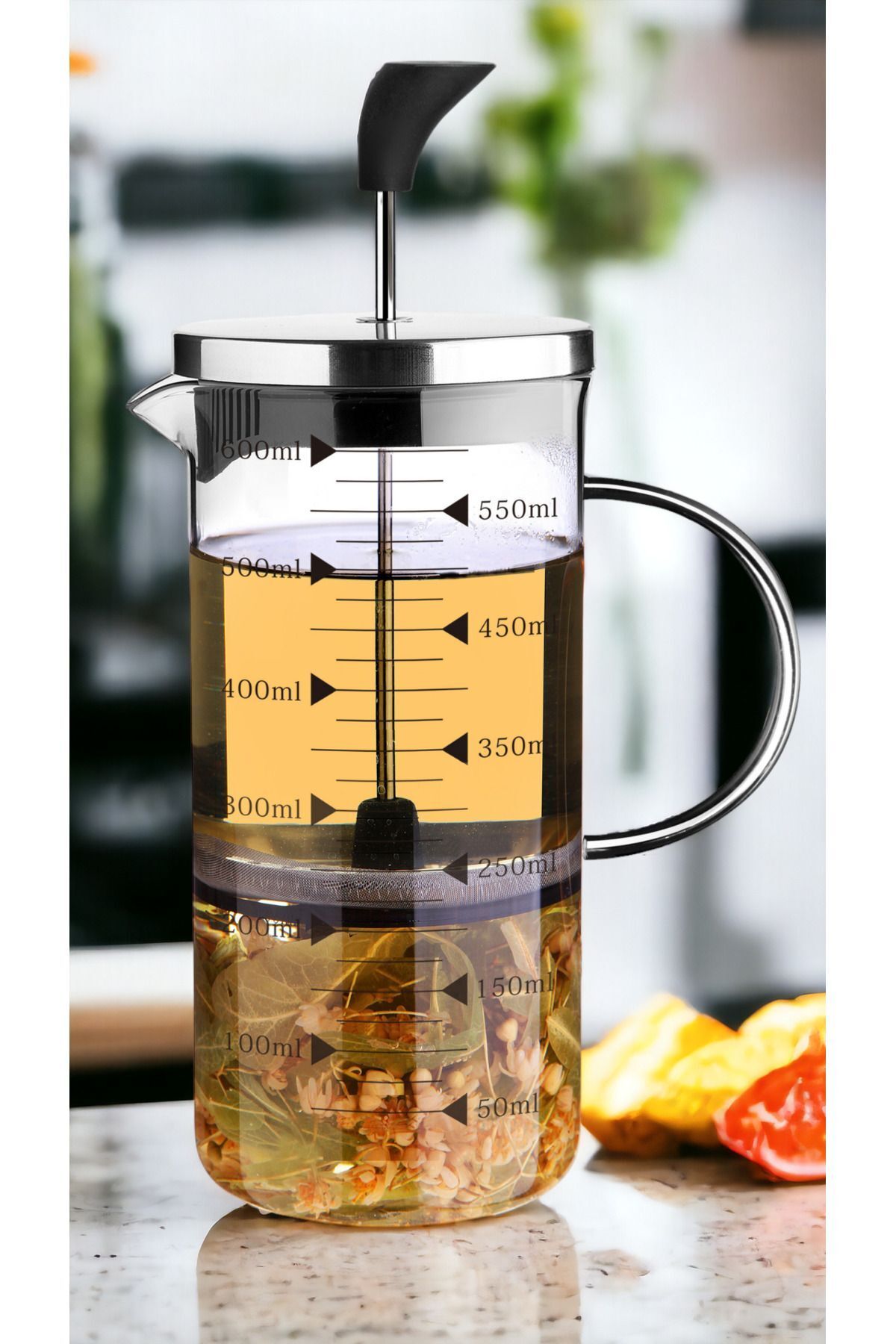 Cambu 600ml 3 Ü 1 Arada (ATEŞE DAYANIKLI) French Press Demlik, Ölçü Kabı