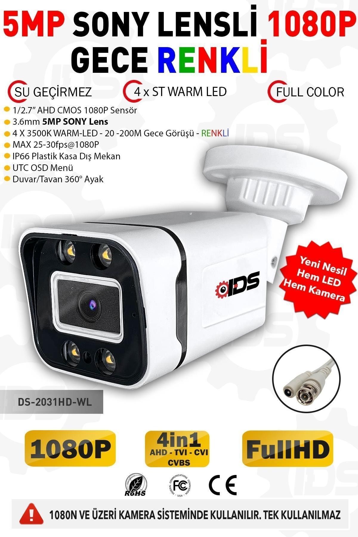 - Gece Renkli - 5mp Sony Lens 1080p Fullhd Ahd Güvenlik Kamerası - 4xultra Led - Plastik Kasa