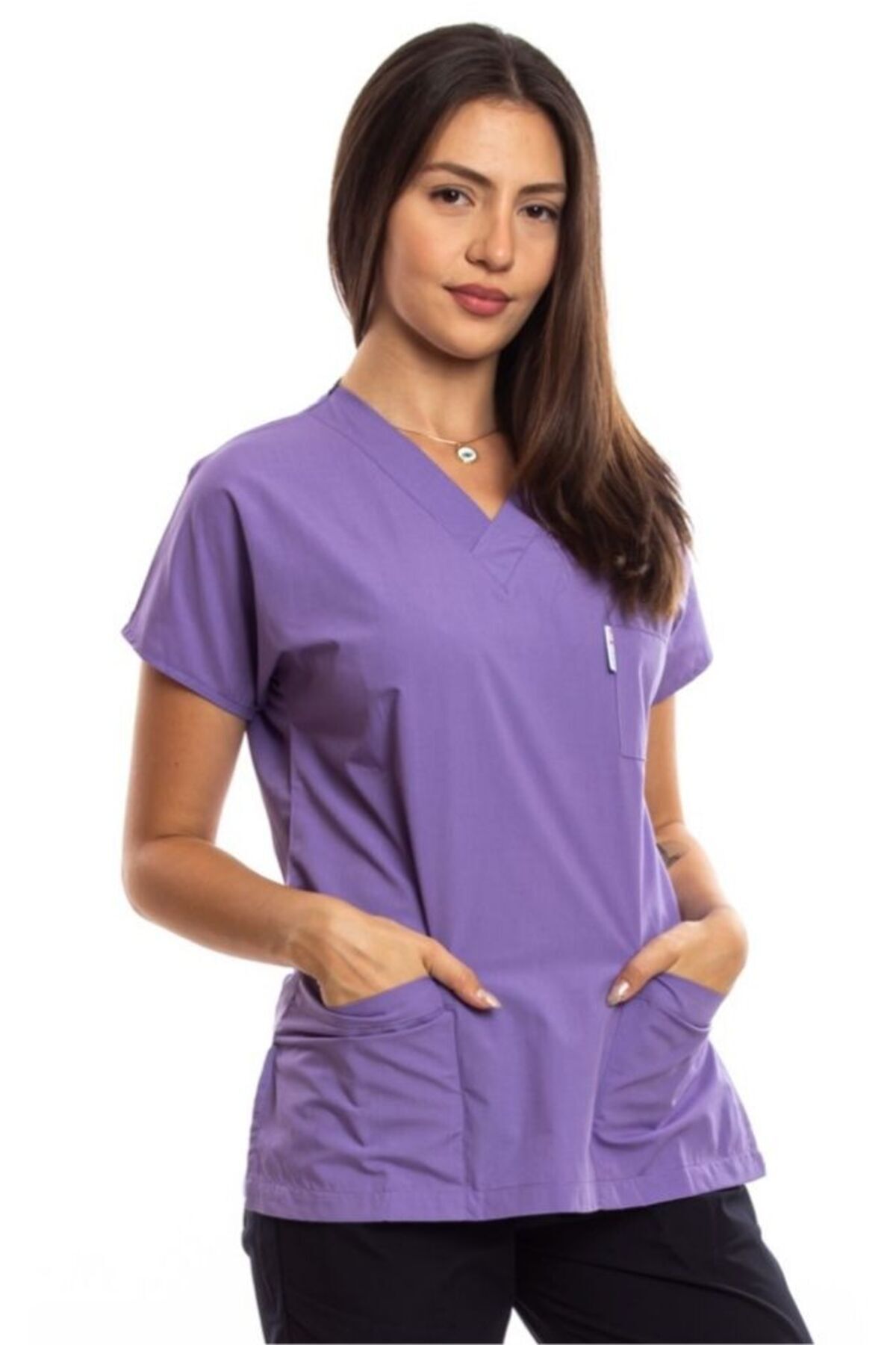 Cerrahi Doktor Hemşire Scrubs Lila Forma Tek Üst