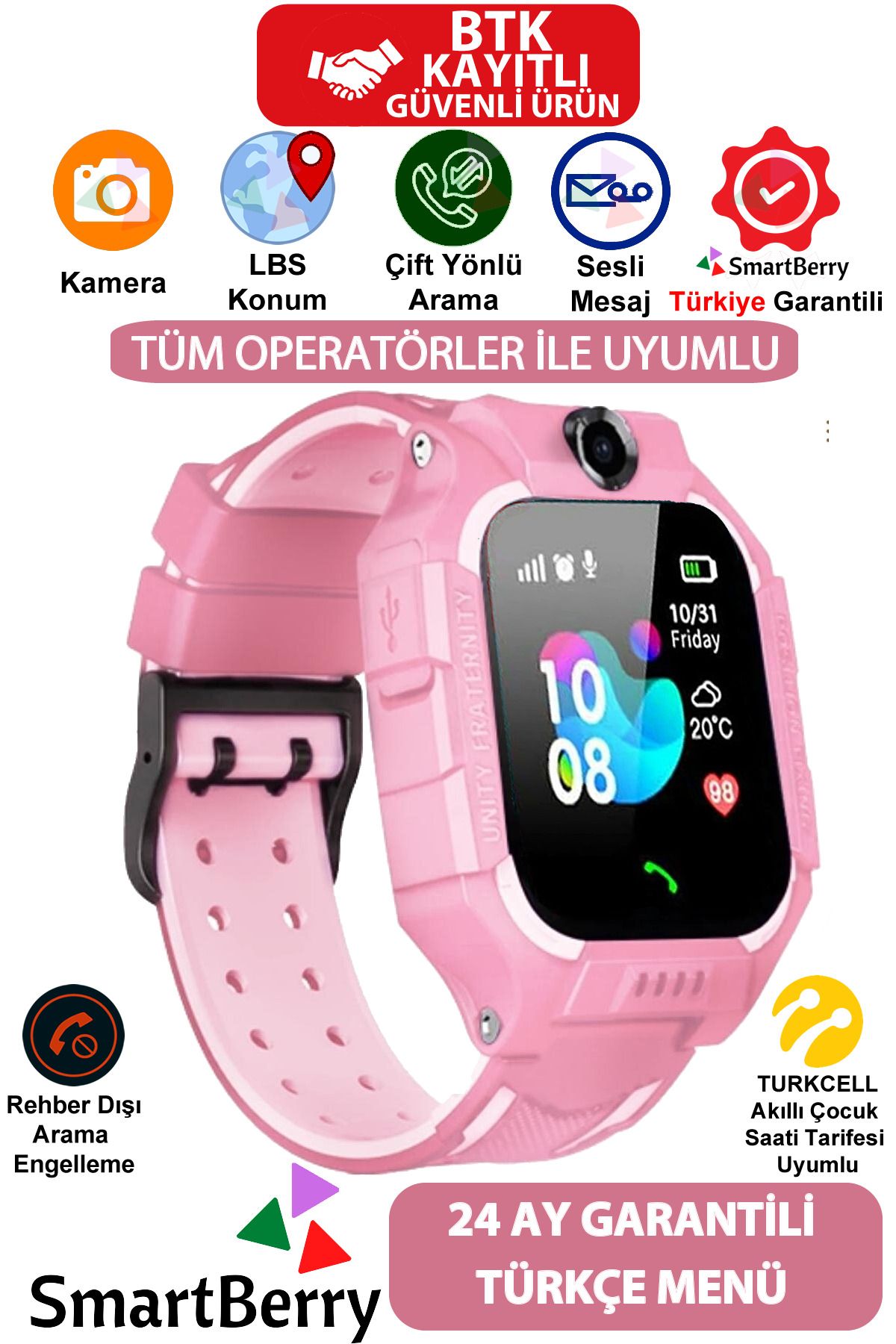 Z2 Lbs Konumlu Akıllı Çocuk Takip Saati Sim Kartlı Arama, Kameralı, Gizli Dinleme Özellikli -pembe