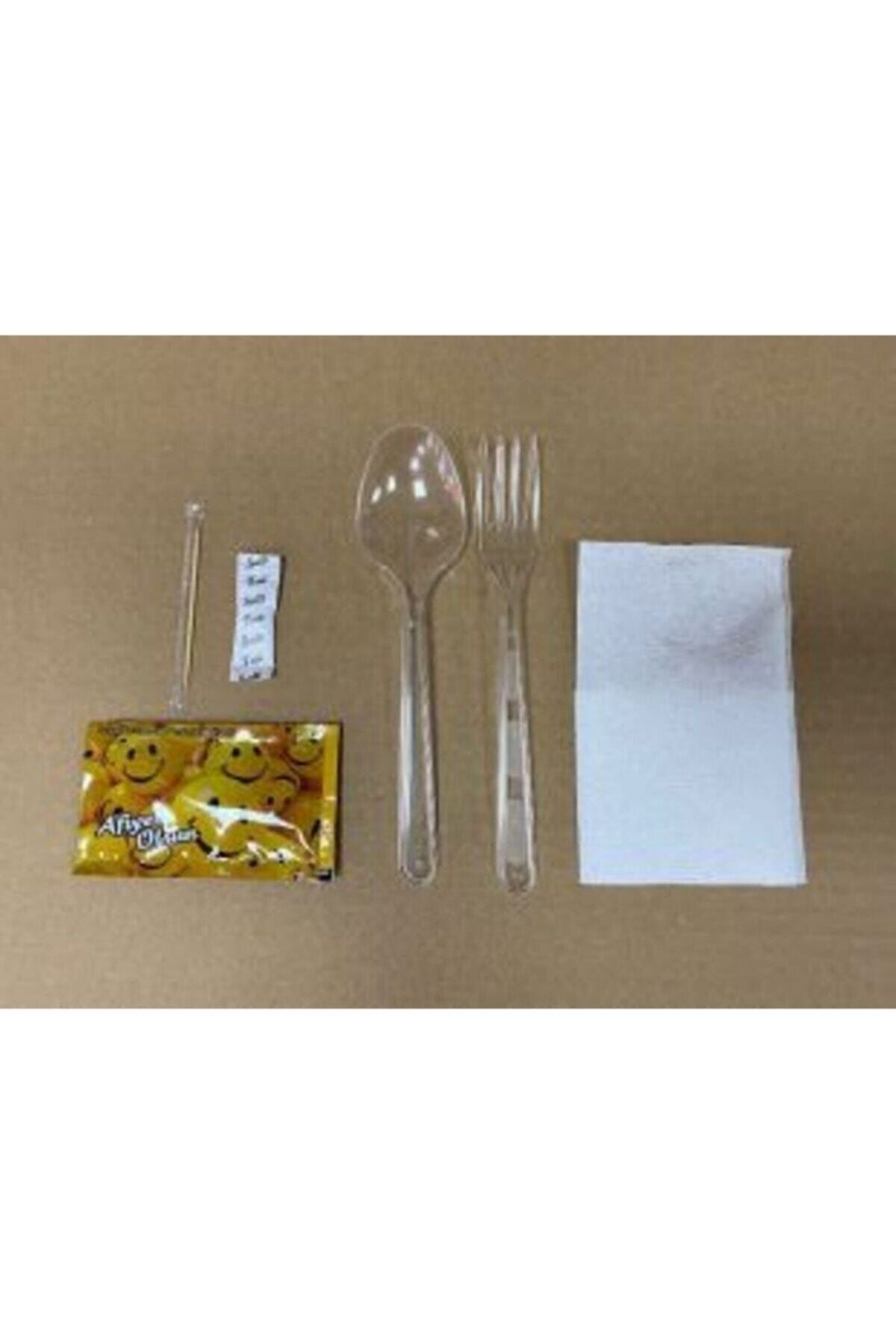 Erler Amb. Şeffaf 6lı Lüx Çatal-kaşık-ıslak Mendil Ikram Seti 100 Adet