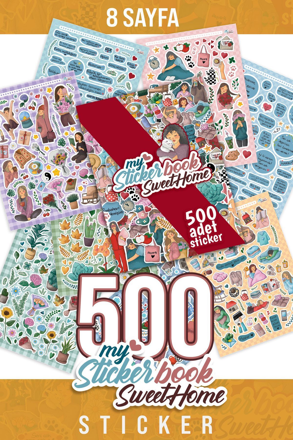 Sweet Home Sticker Set - 500 Adet Etiket - Ajanda, Günlük, Planlayıcı, Bullet Journal , Sticker Book