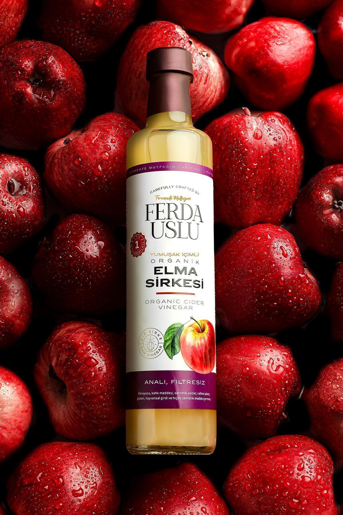 1 Yıl Dinlendirilmiş Organik Içimlik Elma Sirkesi Doğal Fermantasyon Apple Cider Vinegar 500 ml