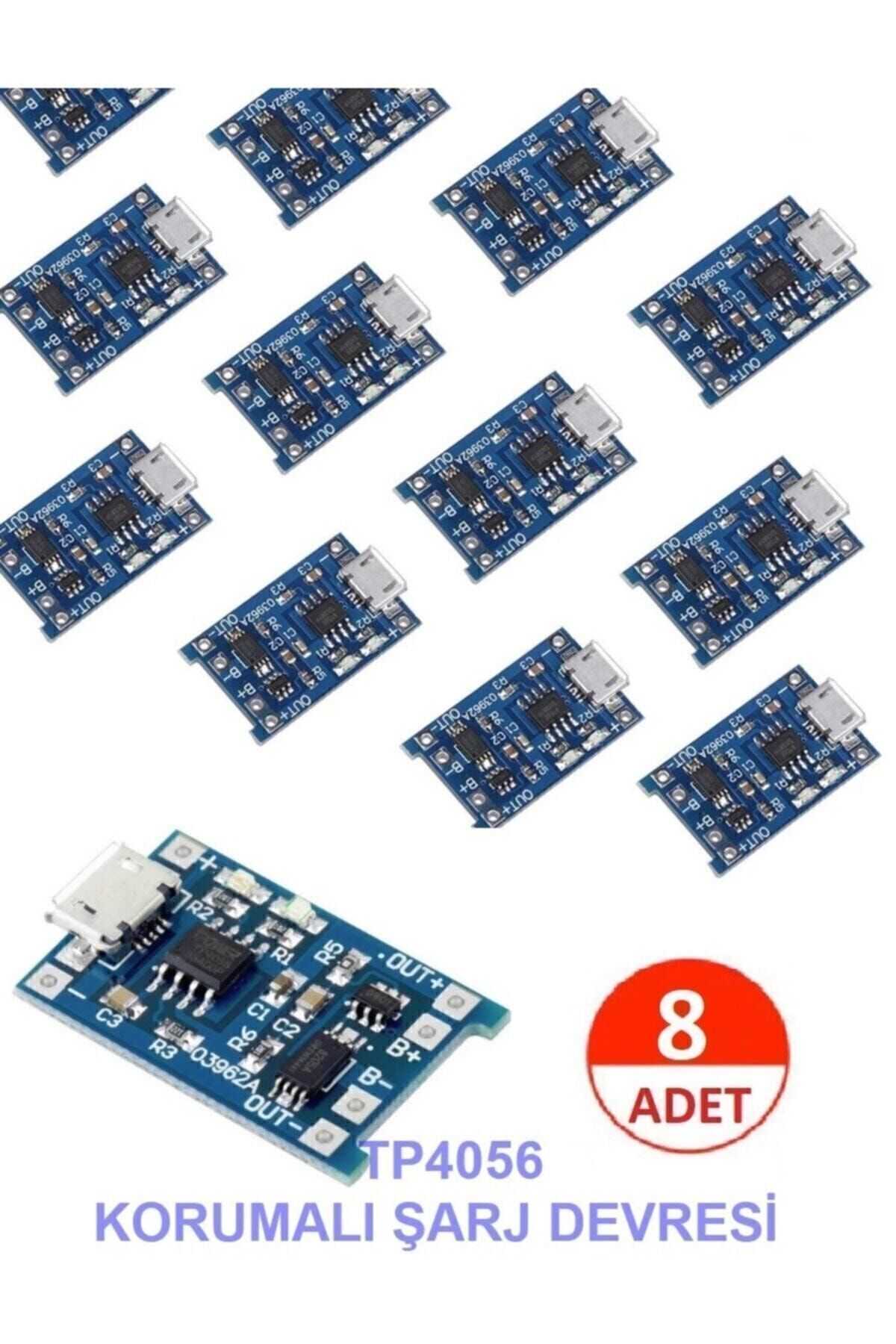 Tp4056 Mikro Usb 18650 Lityum Pil Şarj Devresi + Bms Koruma Özellik Powerbank Şarj Modülü 8 Adet