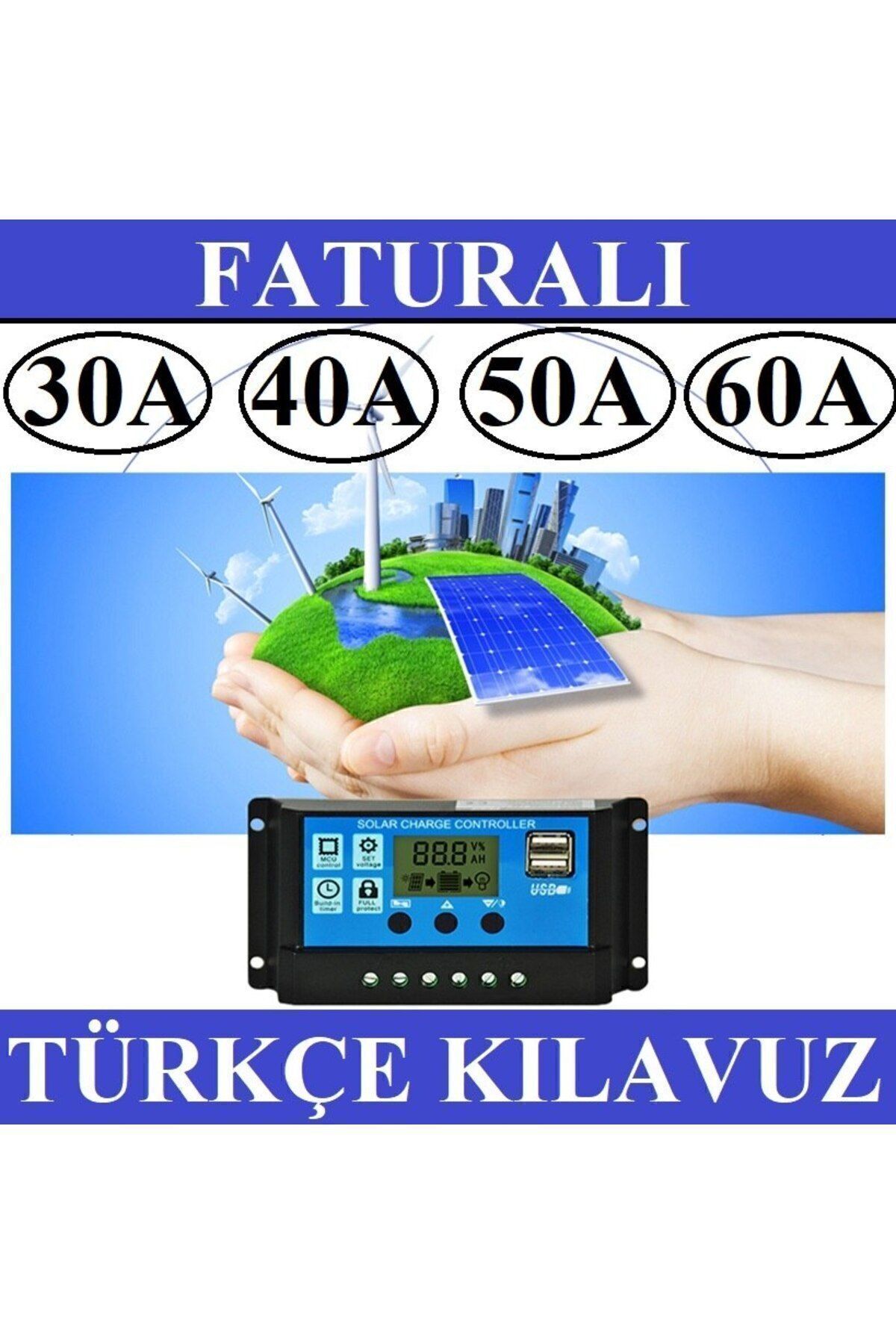 30a Güneş Solar Paneli Akü Şarj Kontrol Cihazı 12v-24v Kontrol Cihazı Akü Şarj Regülatör