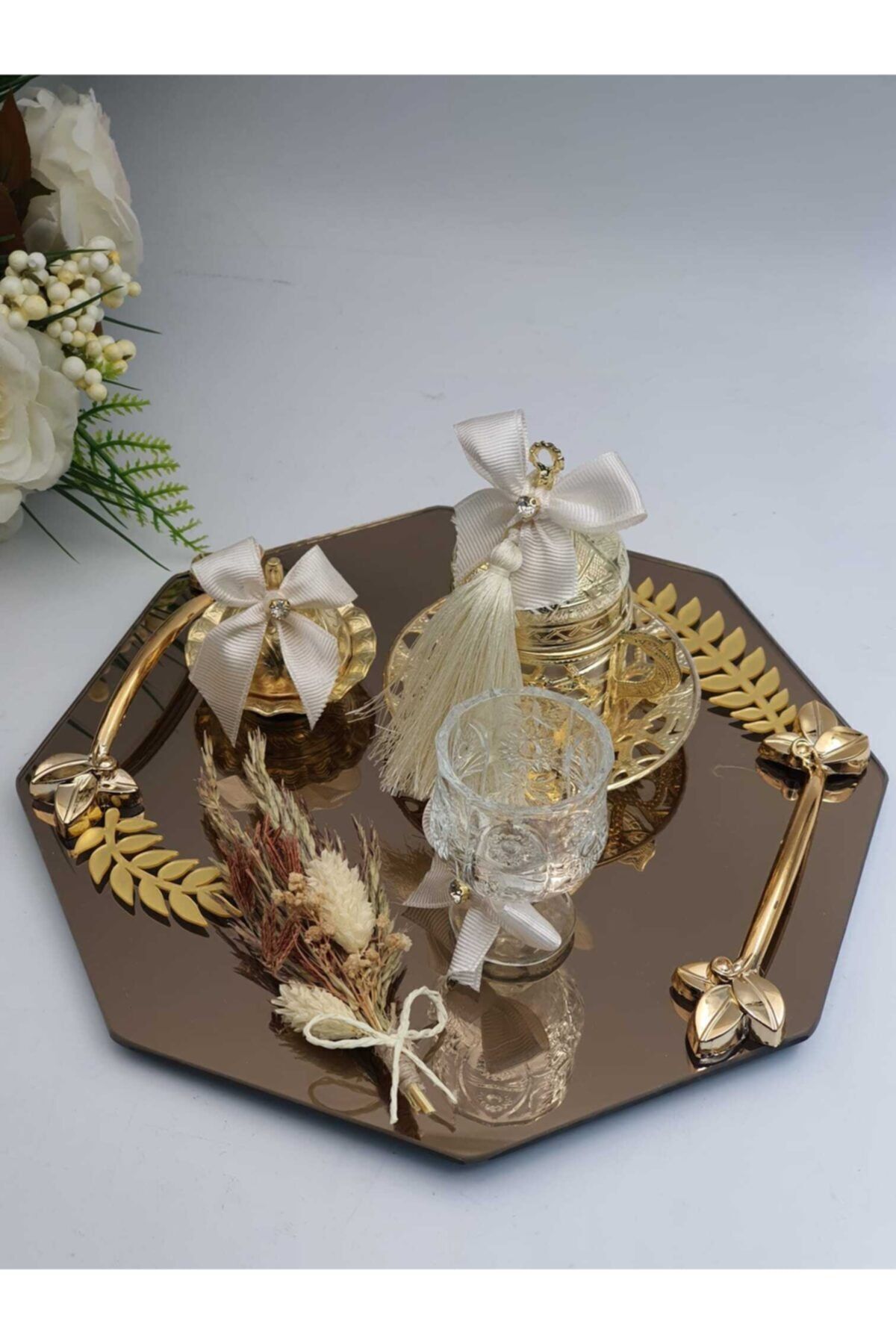 Gold Model Süslü Damat Kahvesi Tepsisi
