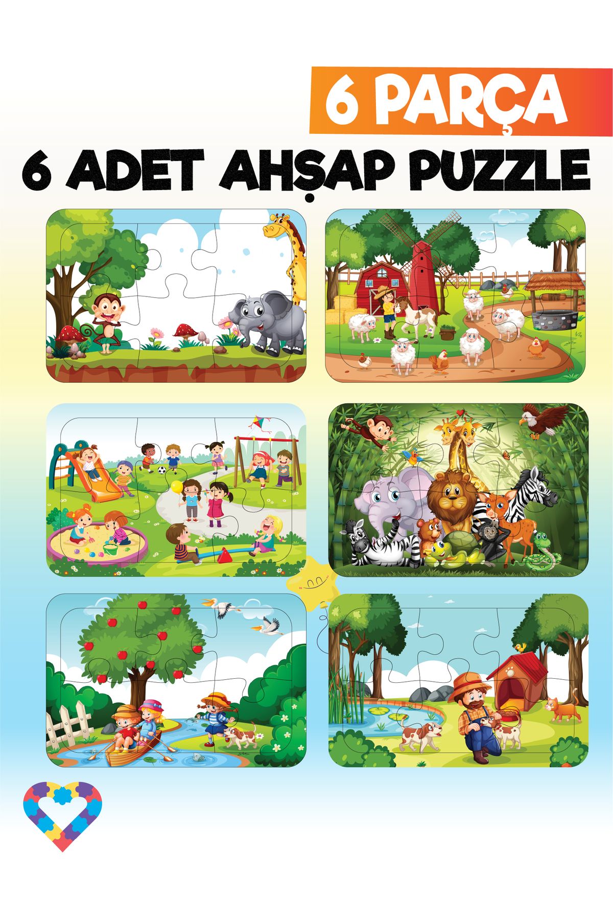 Ahşap Çocuklar Için Eğitici Ve Öğretici Puzzle, 6 Parça'lı 6 Farklı Ürün