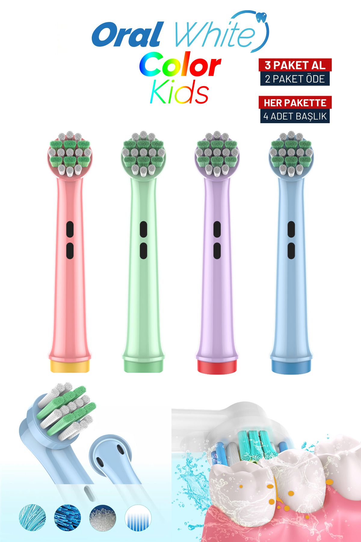 Color Kids Çocuk Diş Fırçası Yedek başlığı Hassas Ve Yumuşak Oral-b Uyumlu 4 Adet