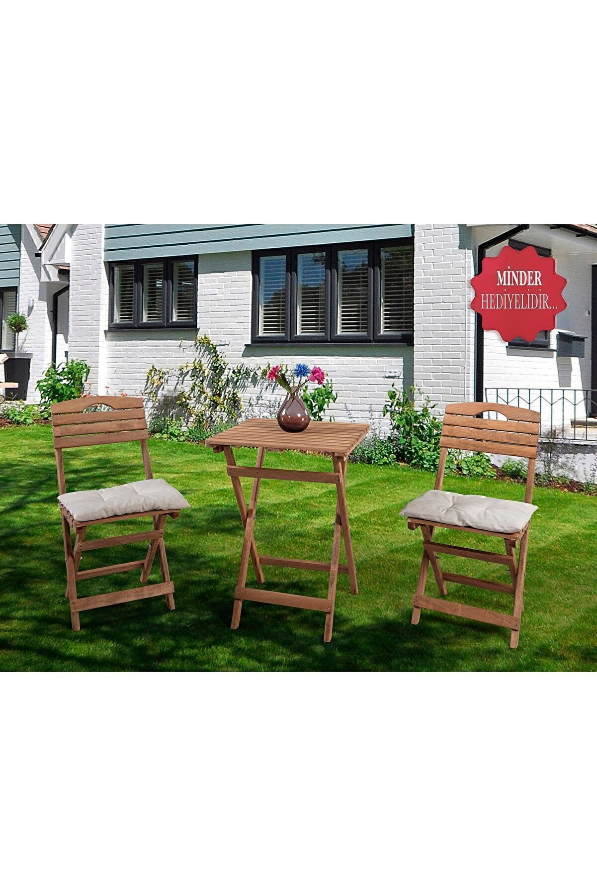 Bahçe Balkon Mutfak 3’lü Bistro Seti Minderli