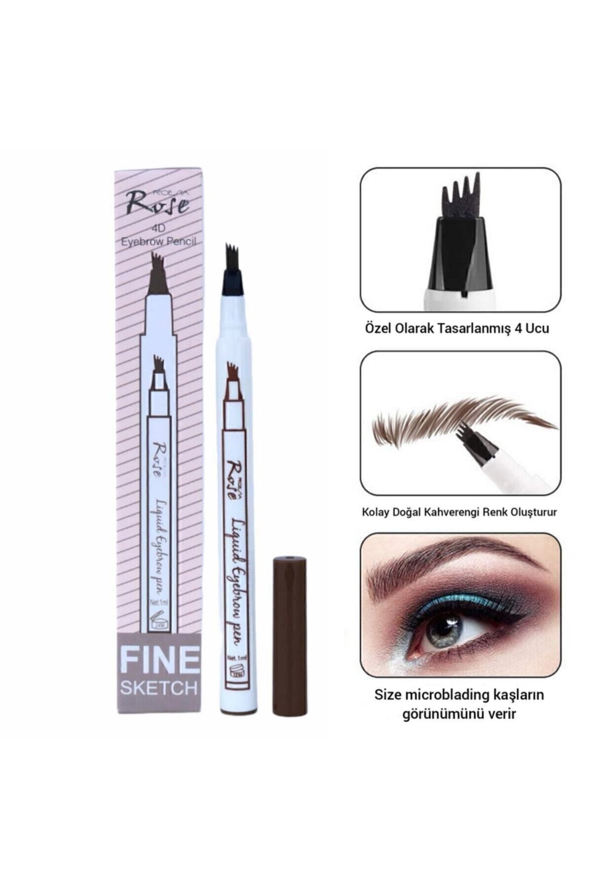 Koyu Kahve Rose Microblading Etkili Kalıcı Kaş Kalemi Ucu Tırtıklı
