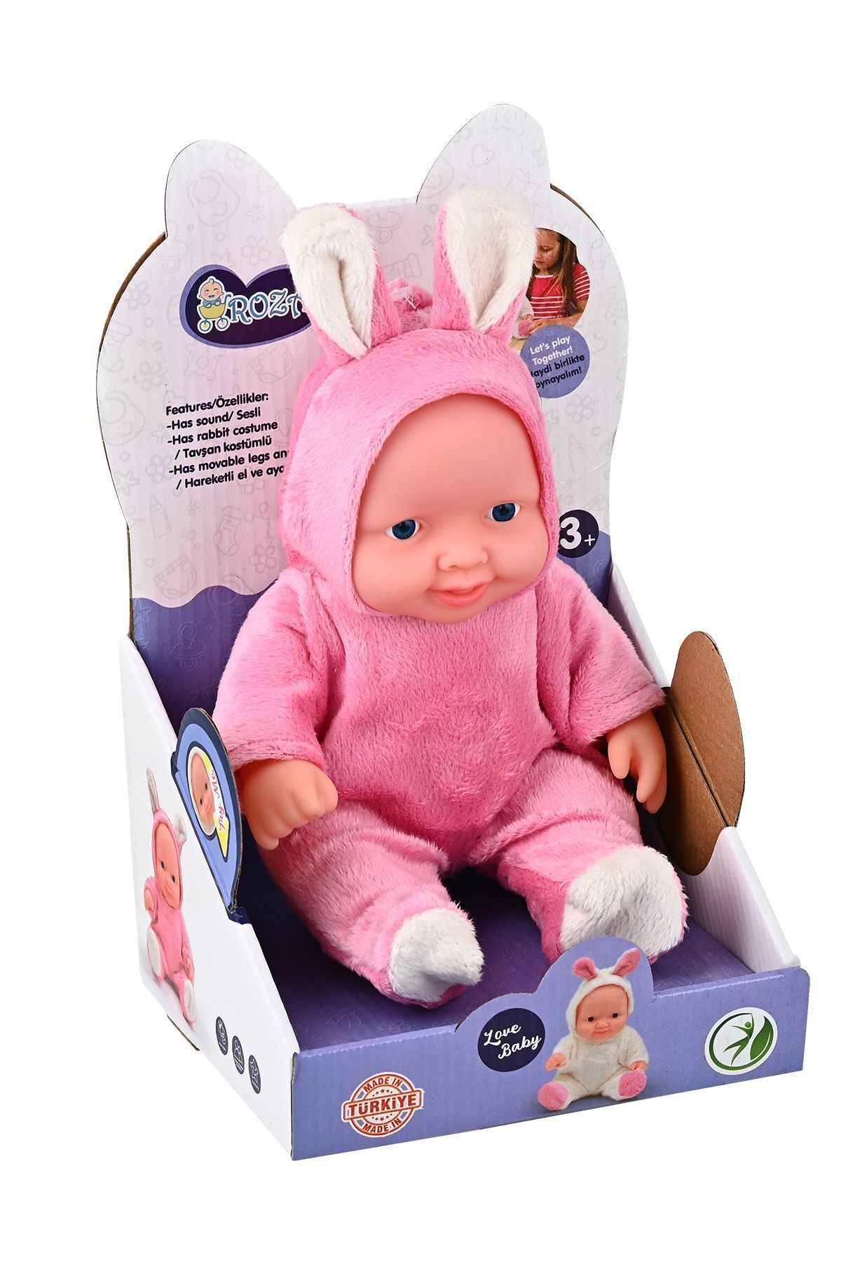 Mavi Pembe Ve Beyaz Renk 8 Farklı Ses Konuşan Tavşanlı Et Bebek