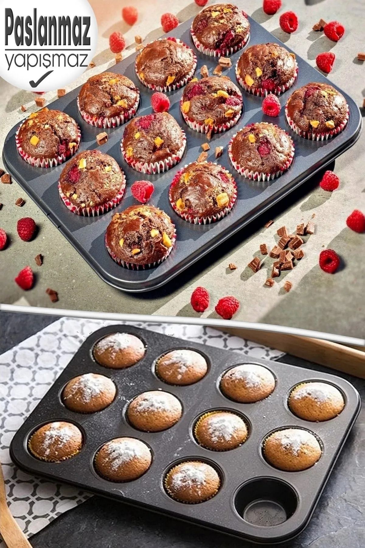 12'li Cupcake-mini Cheesecake Ve Muffin Için Yanmaz Tepsi - Kek, Kurabiye, Turta Ve Çörek Kalıbı