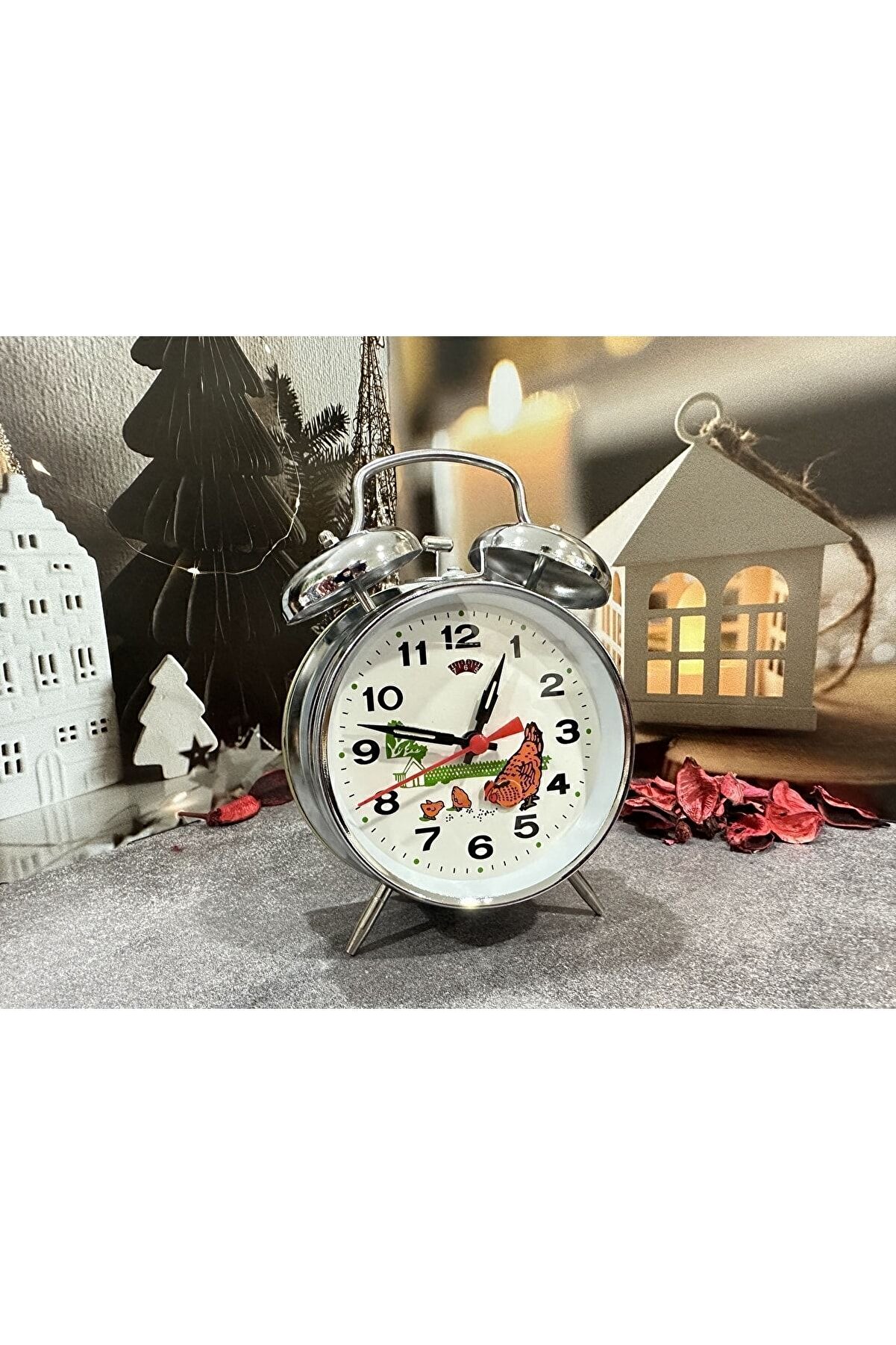 Nostaljik Kurmalı Tavuklu Guguklu Köstebek Çalar Saat Metal Masa Saati