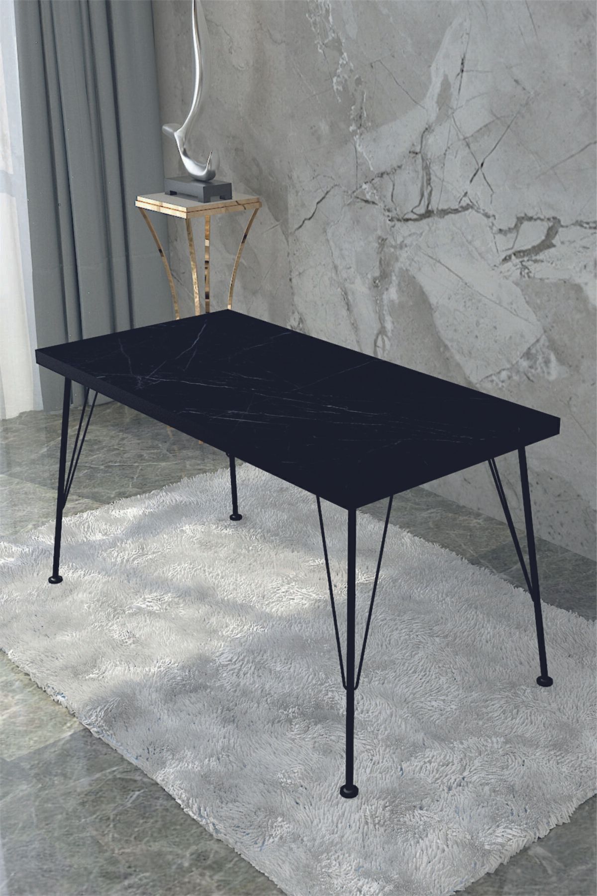 Delta 120*60dekoratif Siyah Mermer Mutfak Masası
