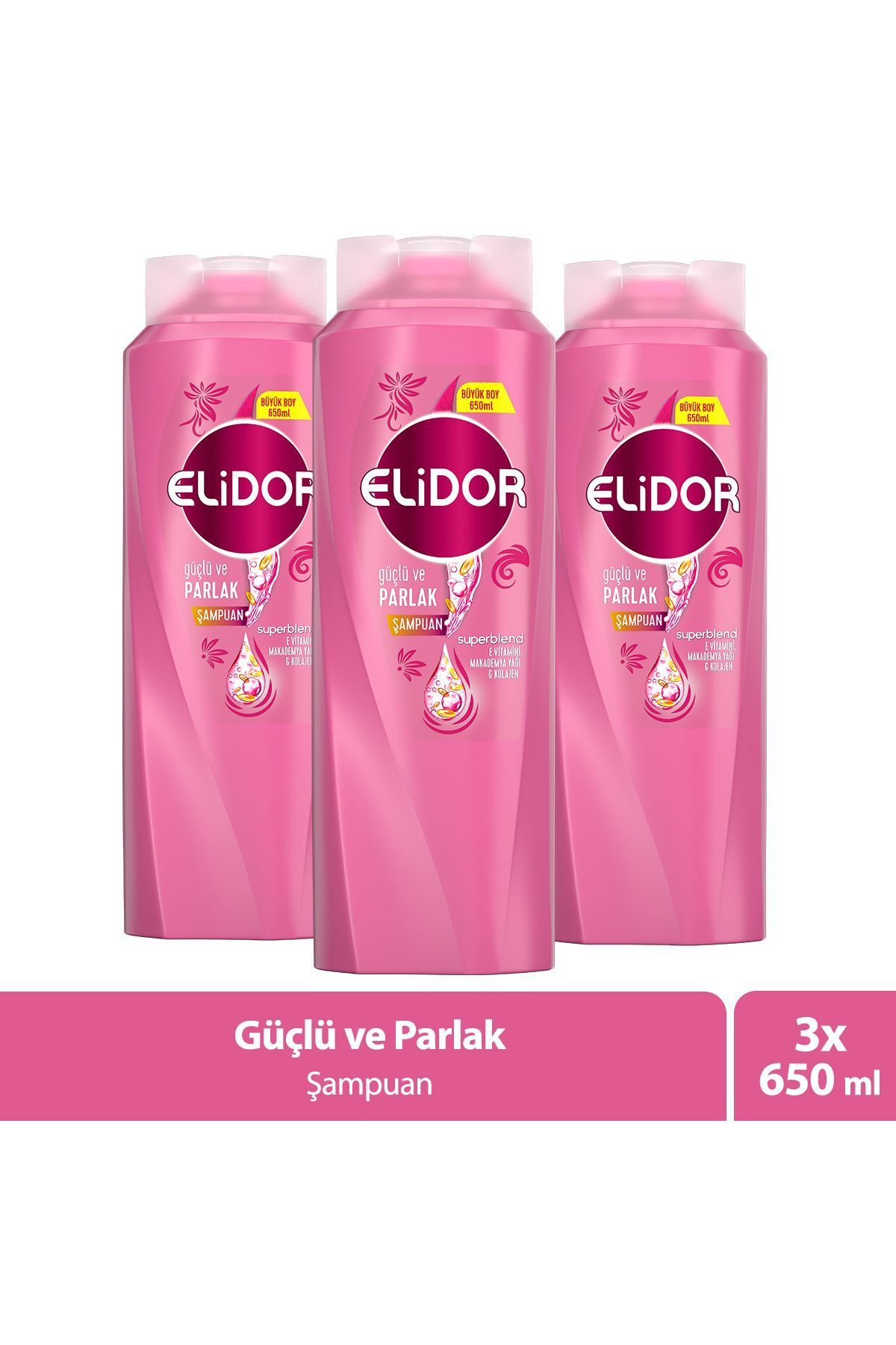 Superblend Saç Bakım Şampuanı Güçlü Ve Parlak E Vitamini Makademya Yağı Kolajen 650 ml X3