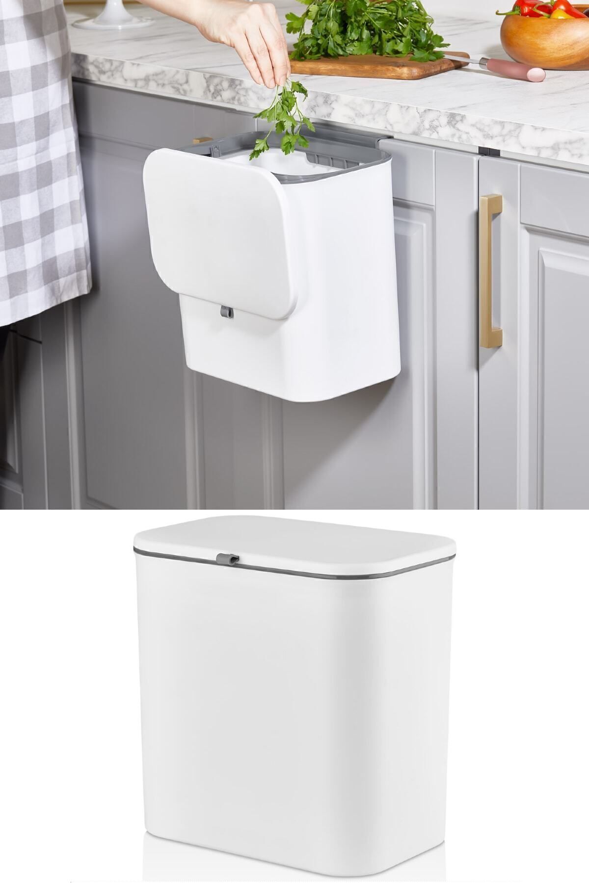 15 Litre Fonksiyonel Kapaklı Banyo Ve Mutfak Tezgahüstü Çöp Kovası Dolap Ve Duvar Aparatlı 15 Lt.