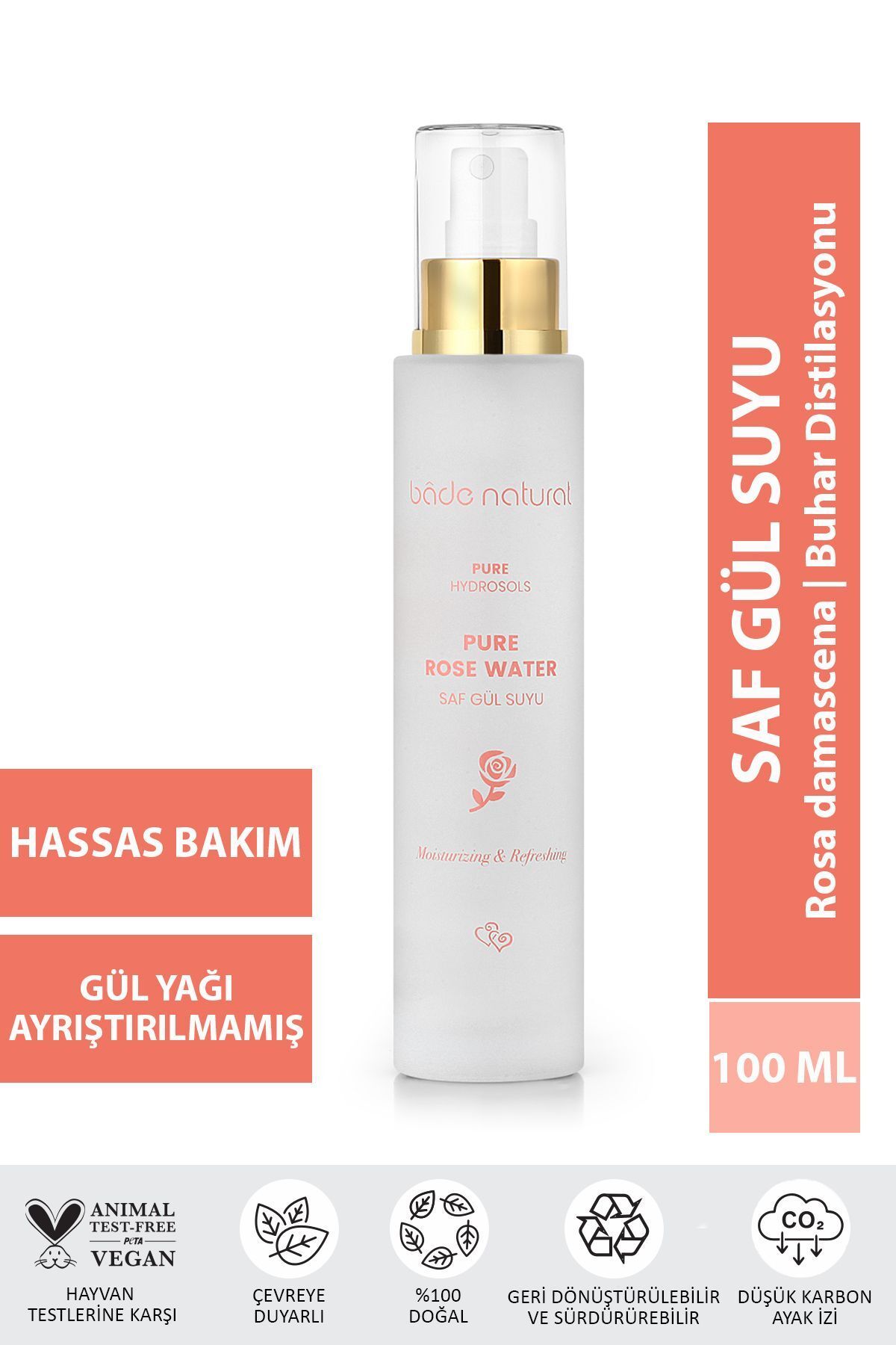 Gül Suyu Gözenek Sıkılaştırıcı Aydınlatıcı Ve Arındırıcı Tonik %100 Doğal Ve Saf 100 ml