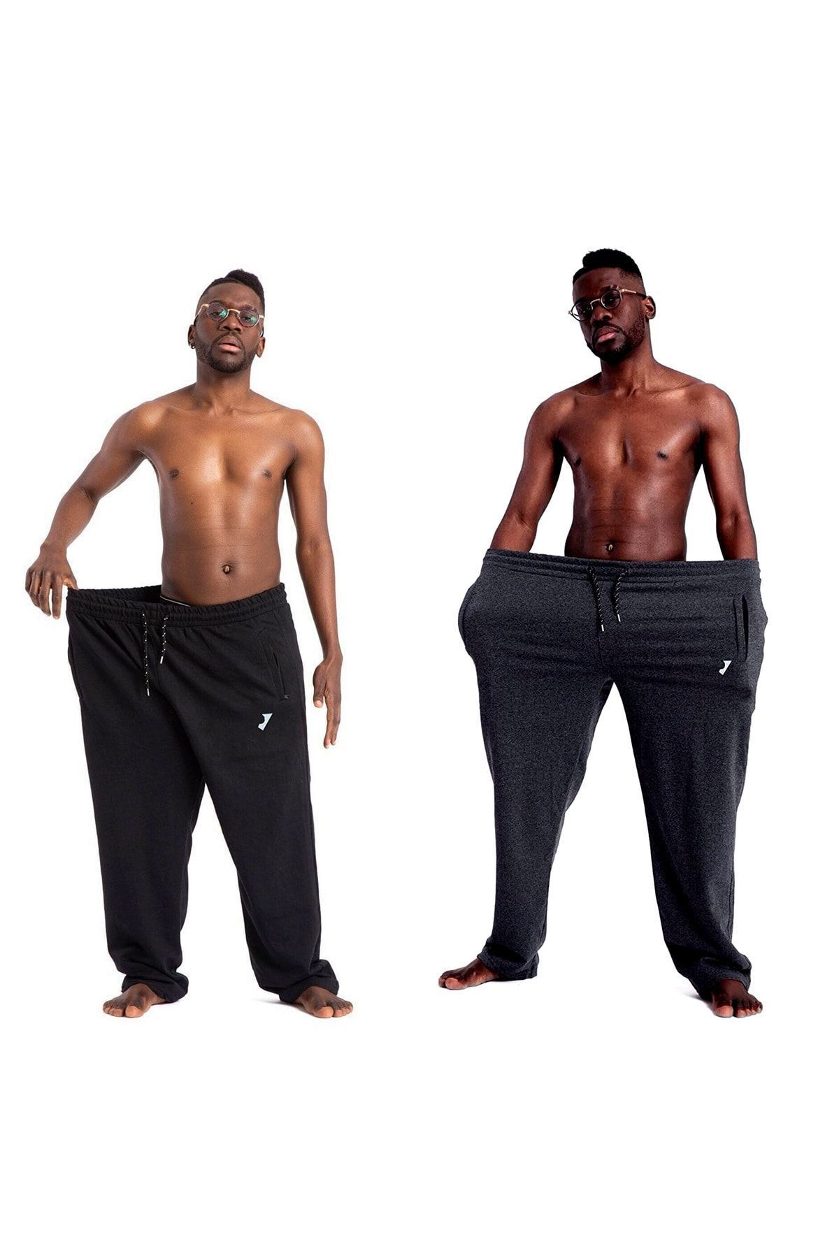 Pamuklu 2 Adet Büyük Beden Eşofman & Pijama Altı Siyah Gri