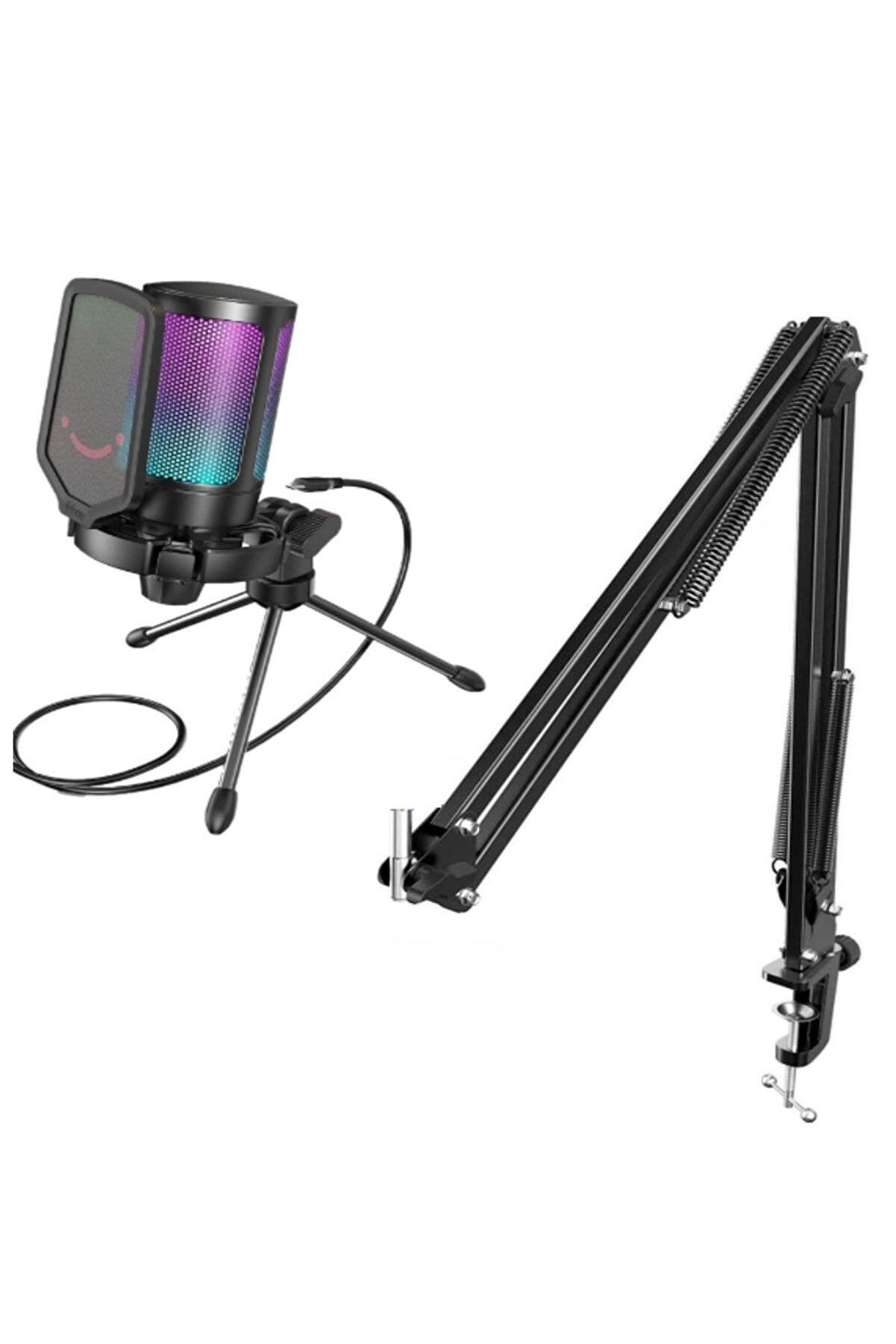 Ampligame A6v Siyah Yayıncı Oyuncu Rgb Usb Mikrofon Ve Masa Tipi Stand Ayaklık Sehpası