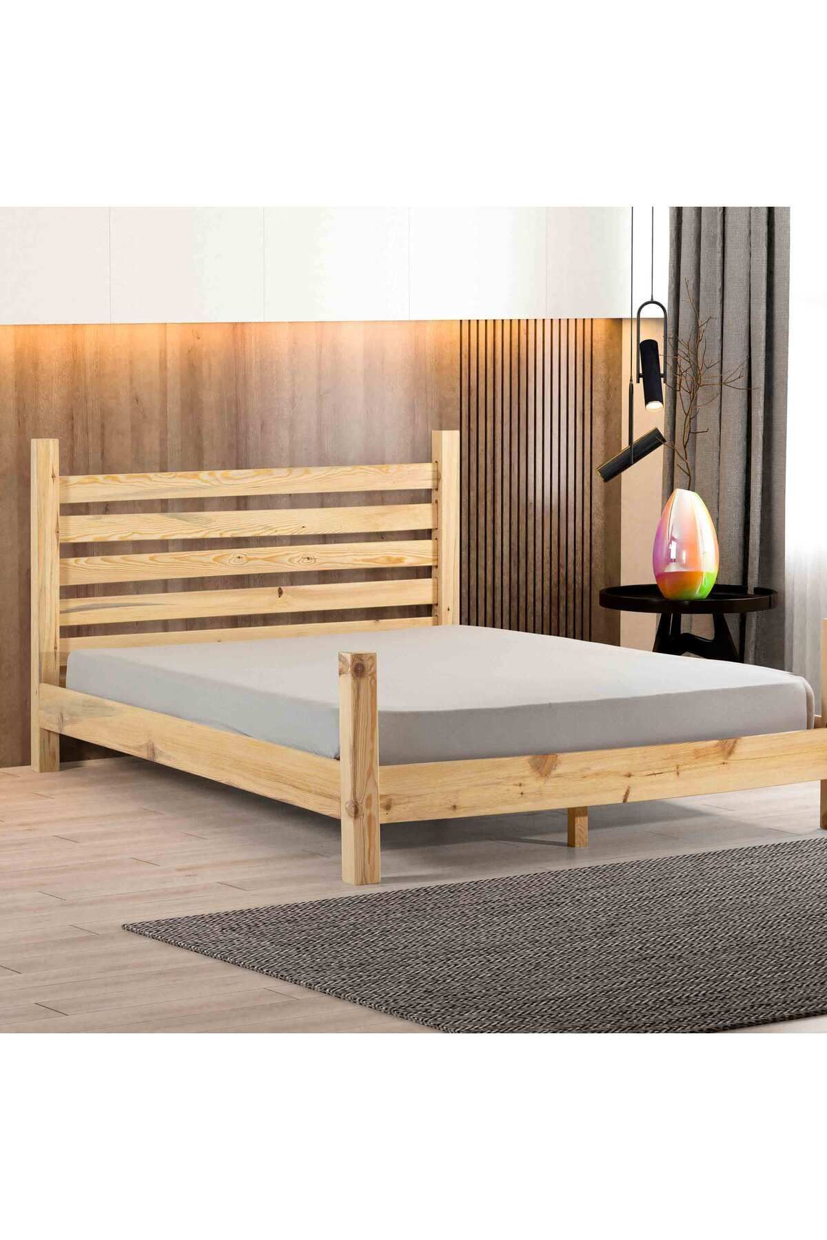 Urban Çift Kişilik Doğal Masif Ahşap Karyola