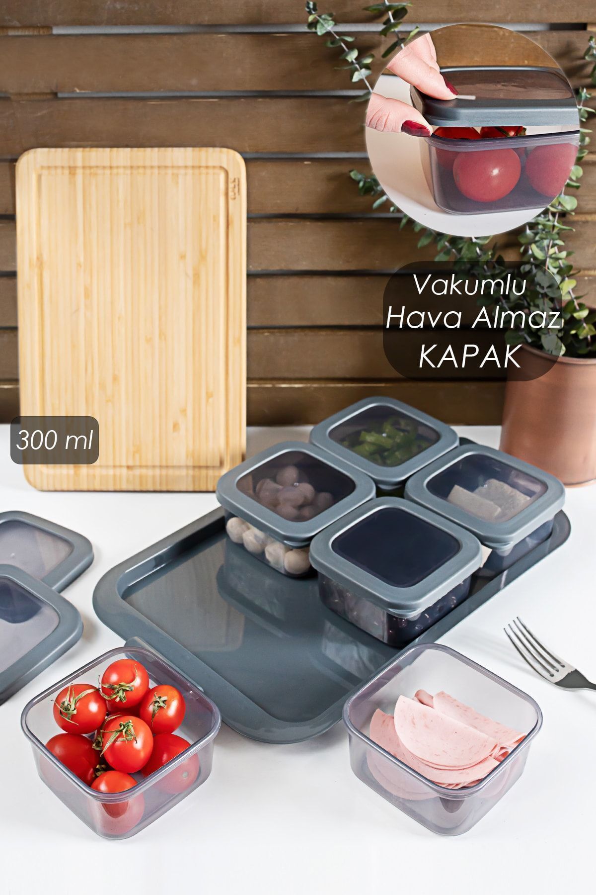 Tepsili 6lı Kahvaltılık Saklama Kabı Silikon Kapaklı Saklama Kabı Kapaklı Kahvaltılık Seti