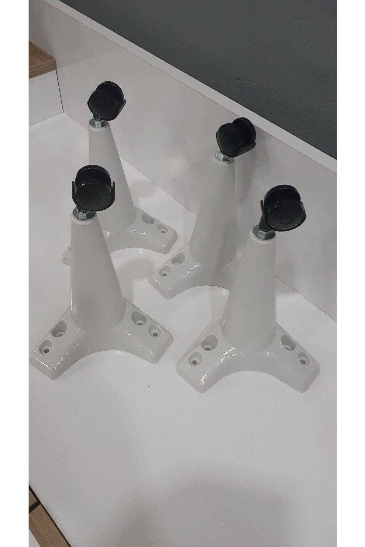 Tekerlekli Sihirli Sehpa Masa Ayağı 360 Derece Dönebilen 20 Cm 4 Adet Beyaz. Vida Hediyeli!!!