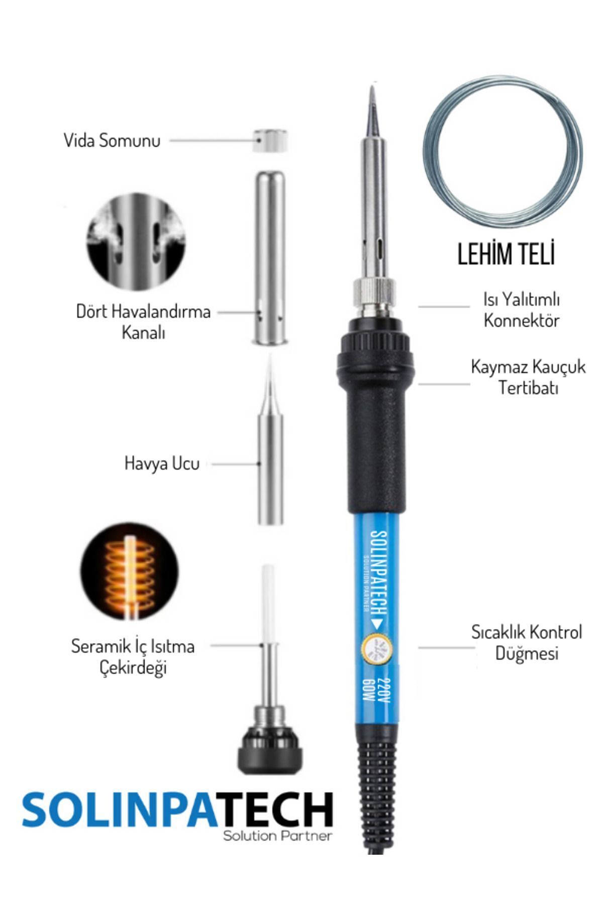 St-60 60w Sıcaklık Ayarlanabilir Seramik Rezistörlü Kalem Havya Lehim Makinesi (LEHİM TELİ HEDİYE)