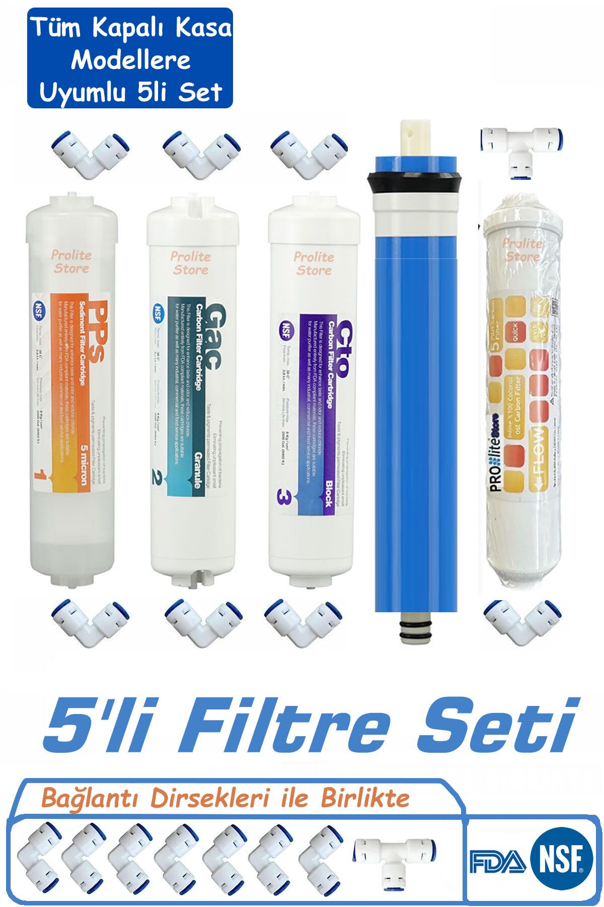 Kapalı Kasa Su Arıtma Cihazlarına Uyumlu 5'lı Filtre Seti 80 Gpd Membrane