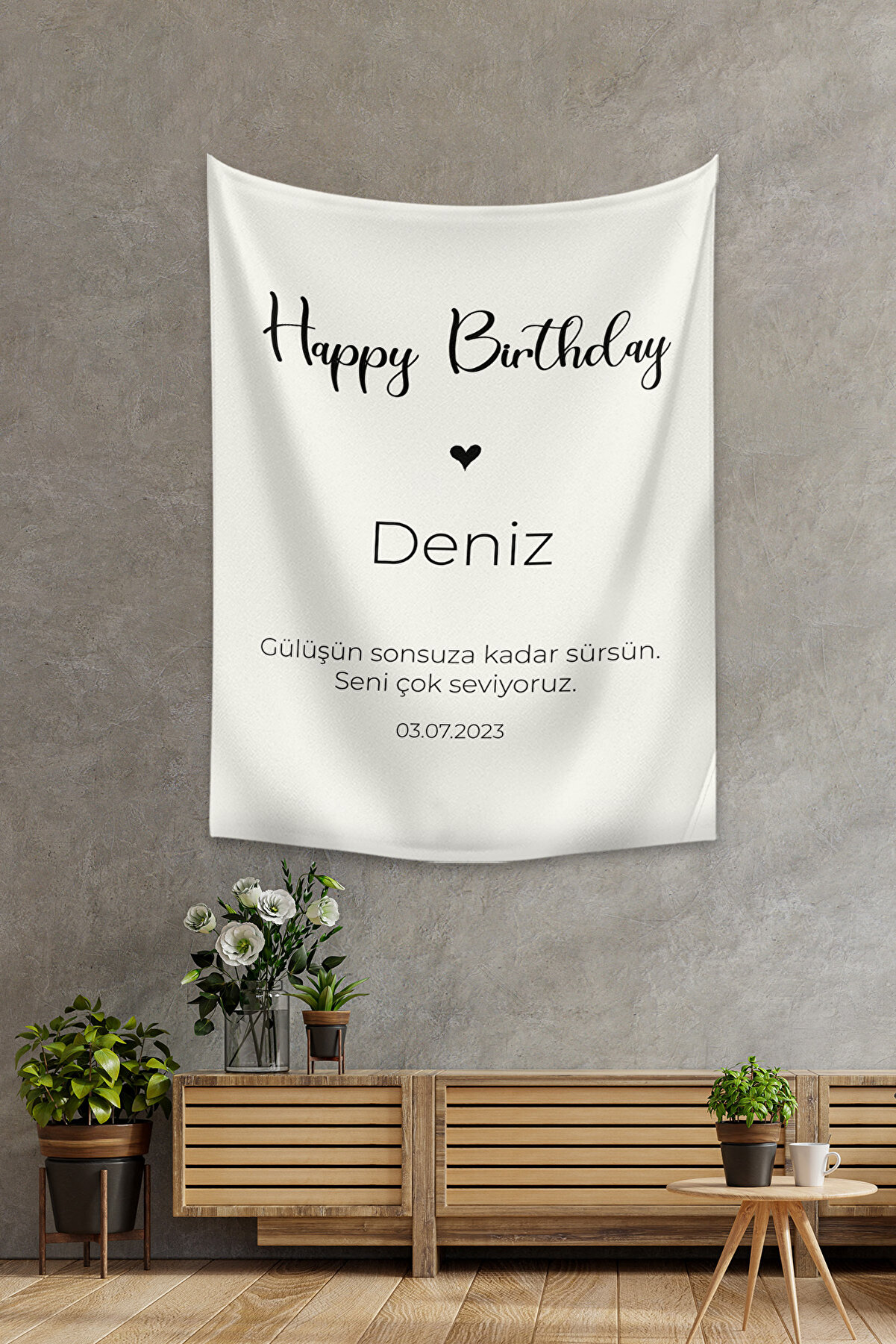 Kişiye Özel Doğum Günü Happy Birthday Duvar Örtüsü Duvar Halısı Birinci Kalite Kumaş