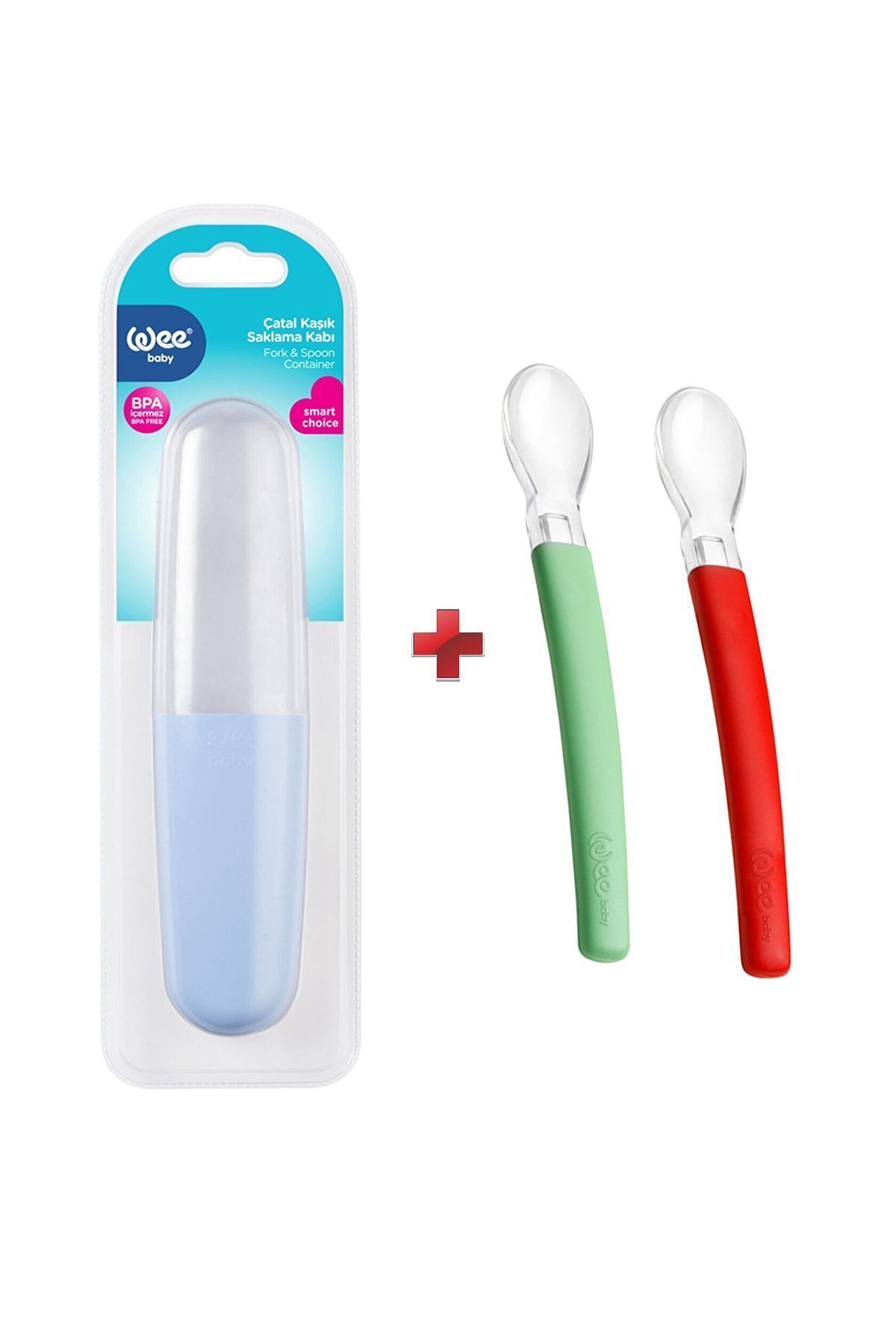 Çatal Kaşık Saklama Kabı + Silikon Mama Kaşığı 2 'li Set