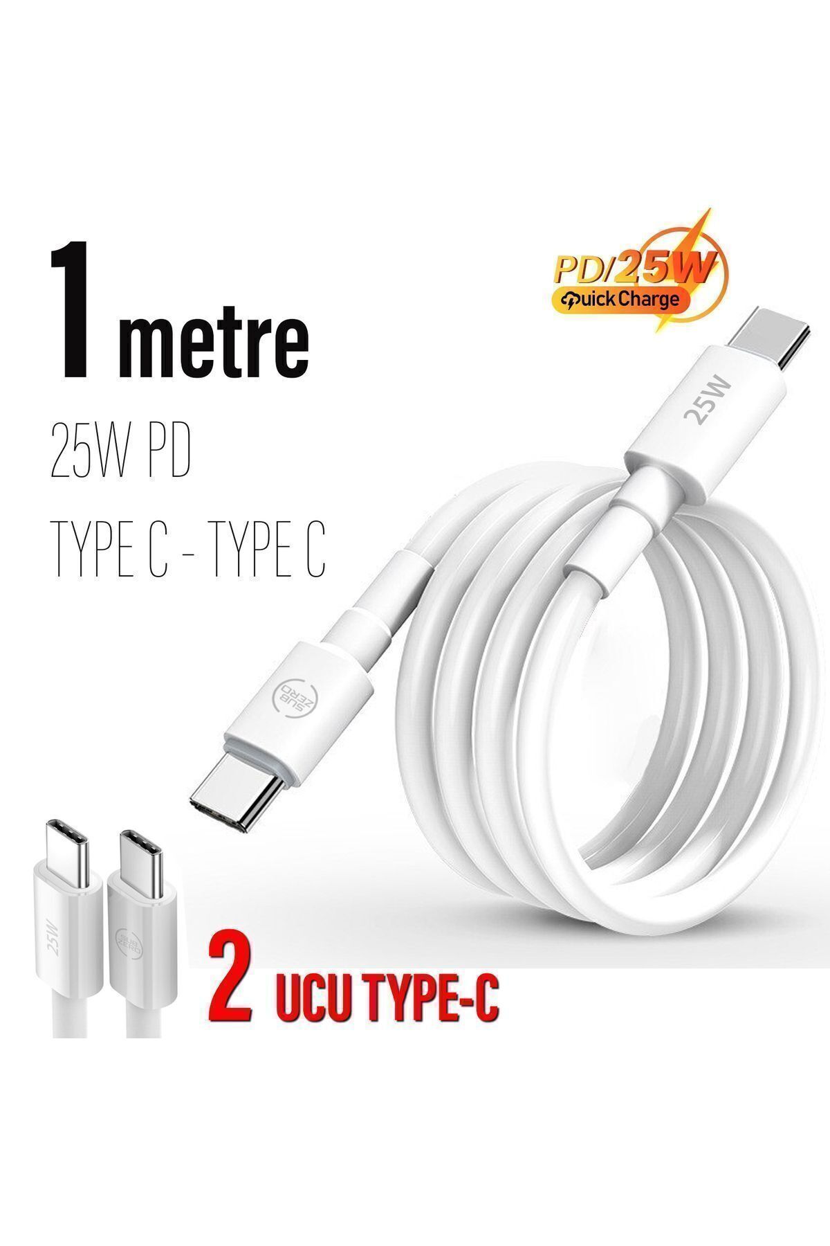 25w Hızlı Type-c Şarj Kablosu Çift Taraflı Type-c To Type-c 25w Pd Şarj Kablo 1metre