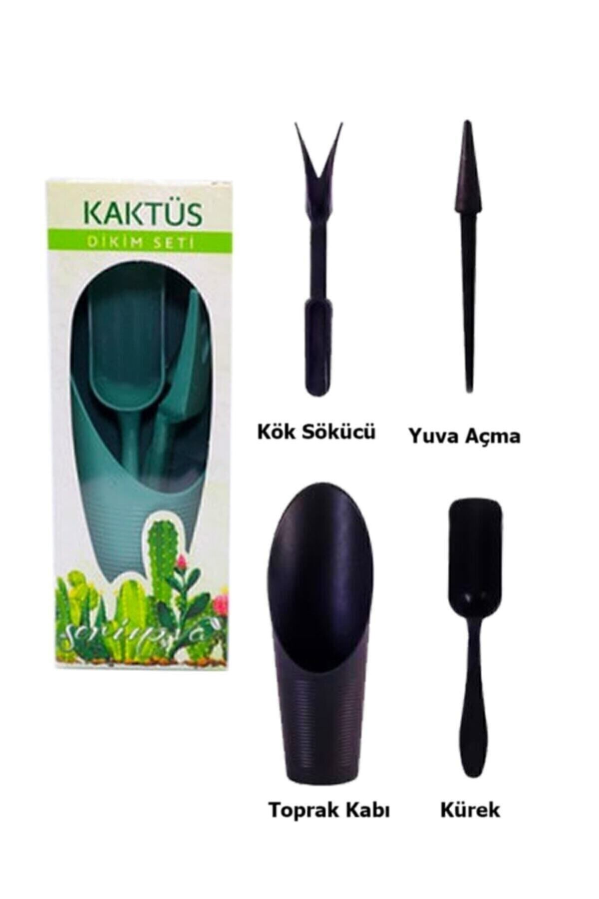 Kaktüs Dikim Seti Sukulent Bakım Seti 4 Parça Toprak Kabı Kürek Kök Sökücü Yuva Açma