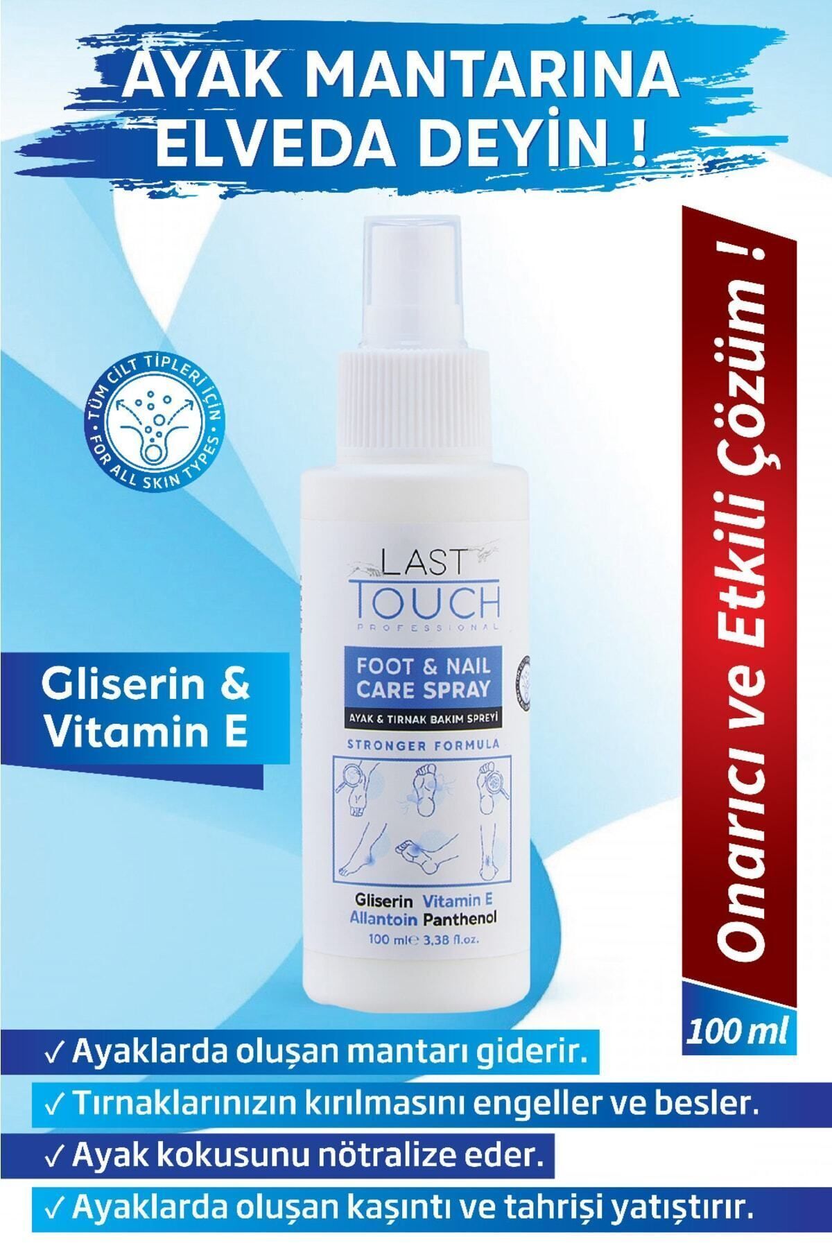 Ayak Ve Tırnak Mantar Spreyi, Kaşıntı, Koku Giderici Ve Nemlendirici Bakım Spreyi 100 Ml