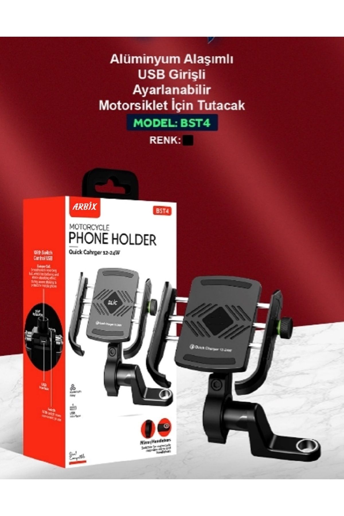 Ayna ve Gidon Bağlantılı Motorsiklet Telefon Tutucu Bisiklet ATV Telefon Tutacağı USB ŞARJ 2 in 1
