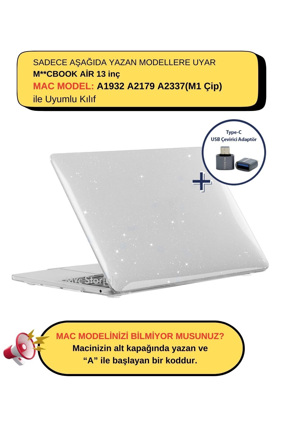 Macbook Air M1 Kılıf 13inç Simli Kristal Parlak (TOUCHID'Lİ M1) A2337 A2179 A1932 Uyumlu (2018-2020)