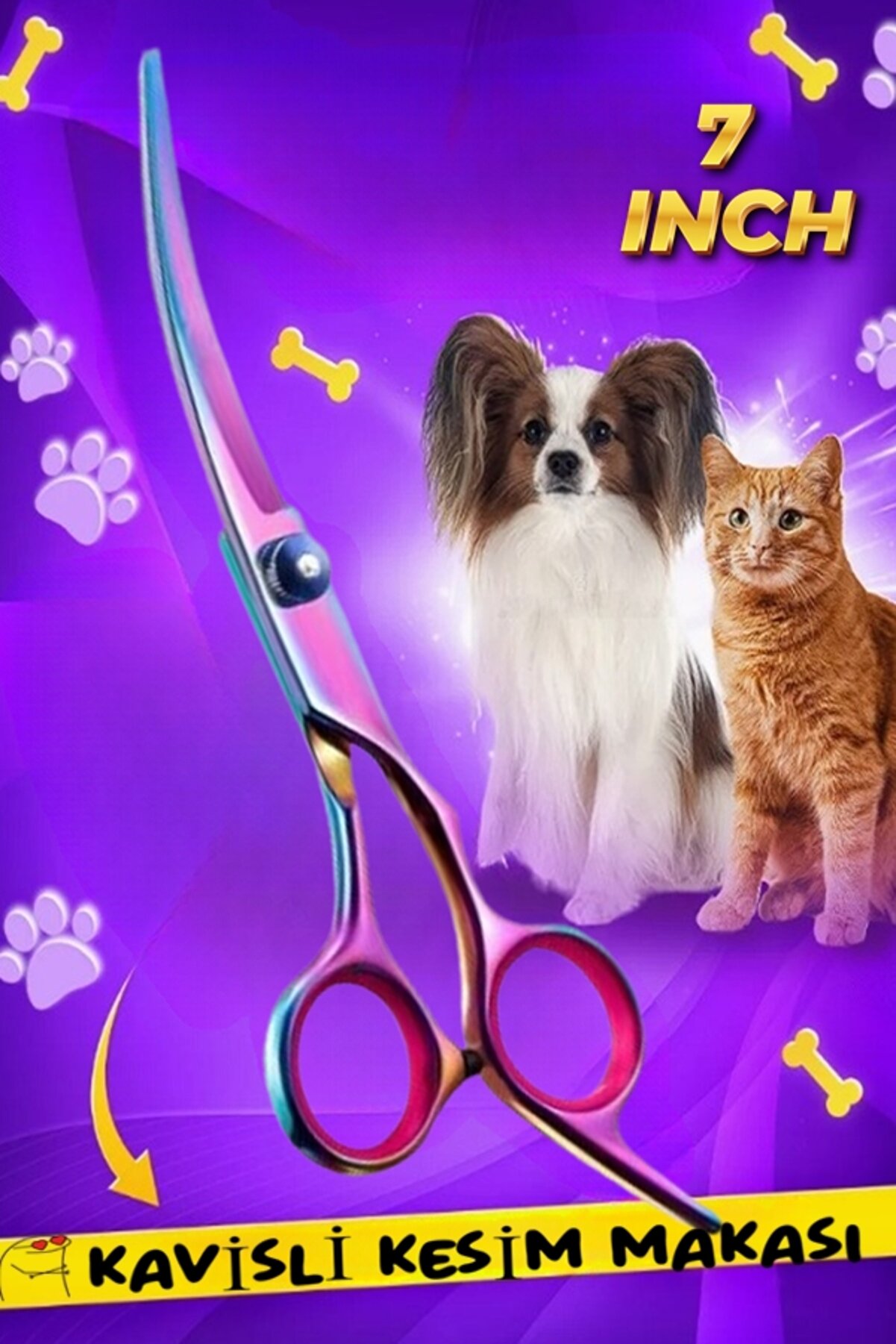 7 İnç Kavisli Evcil Hayvan Bakım Makası - Köpekler ve Kediler için Mükemmel Kesim XLQ510