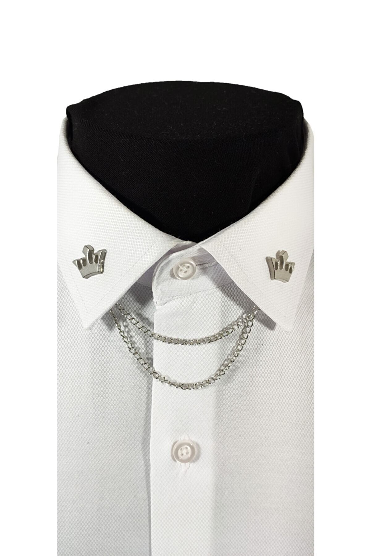 Kral Tacı Figürlü Gümüş Gri Renginde Metal Gömlek Yaka Iğnesi Yaka Zinciri