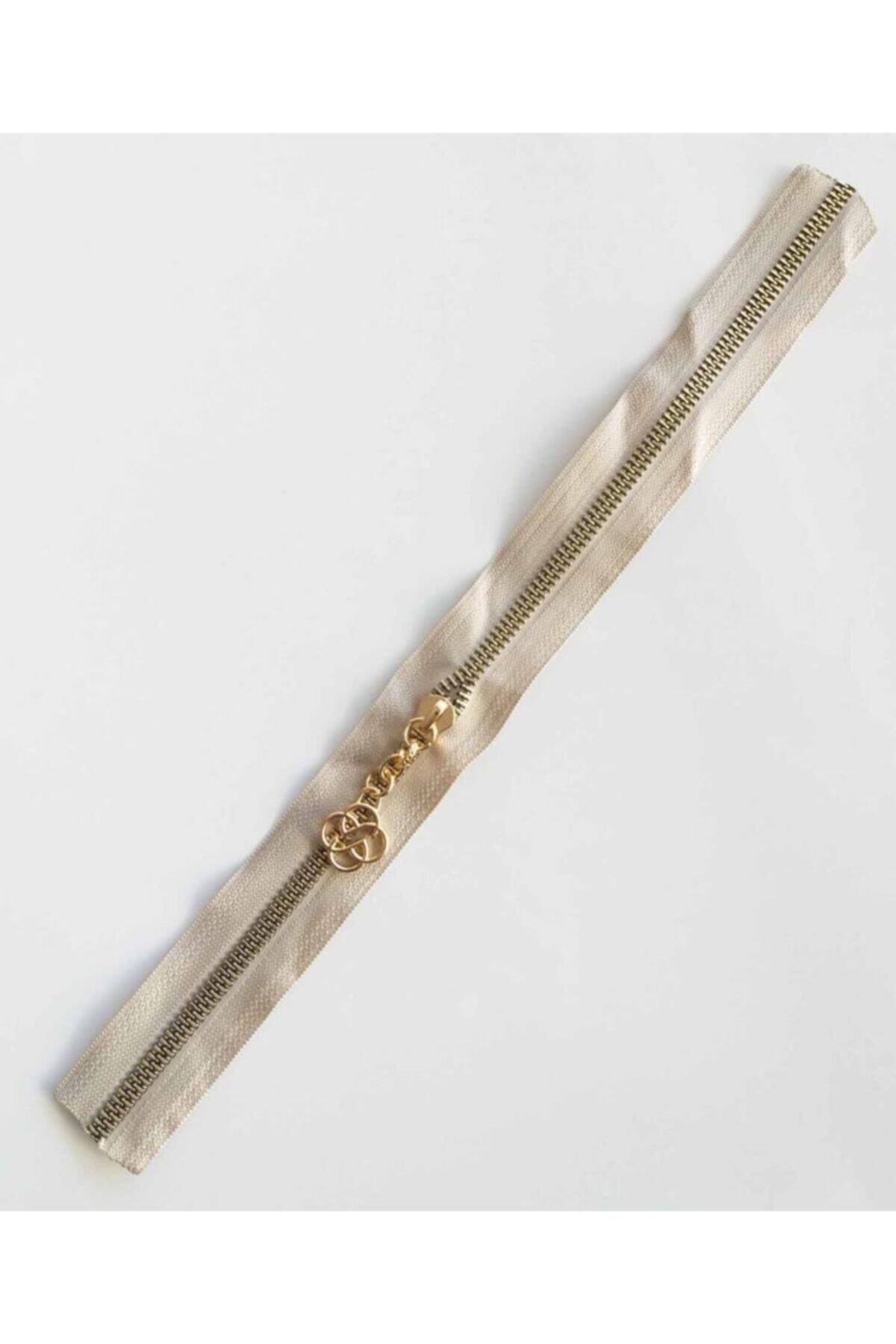 Başlıklı Fermuar 30 Cm Light Gold Metal Bej