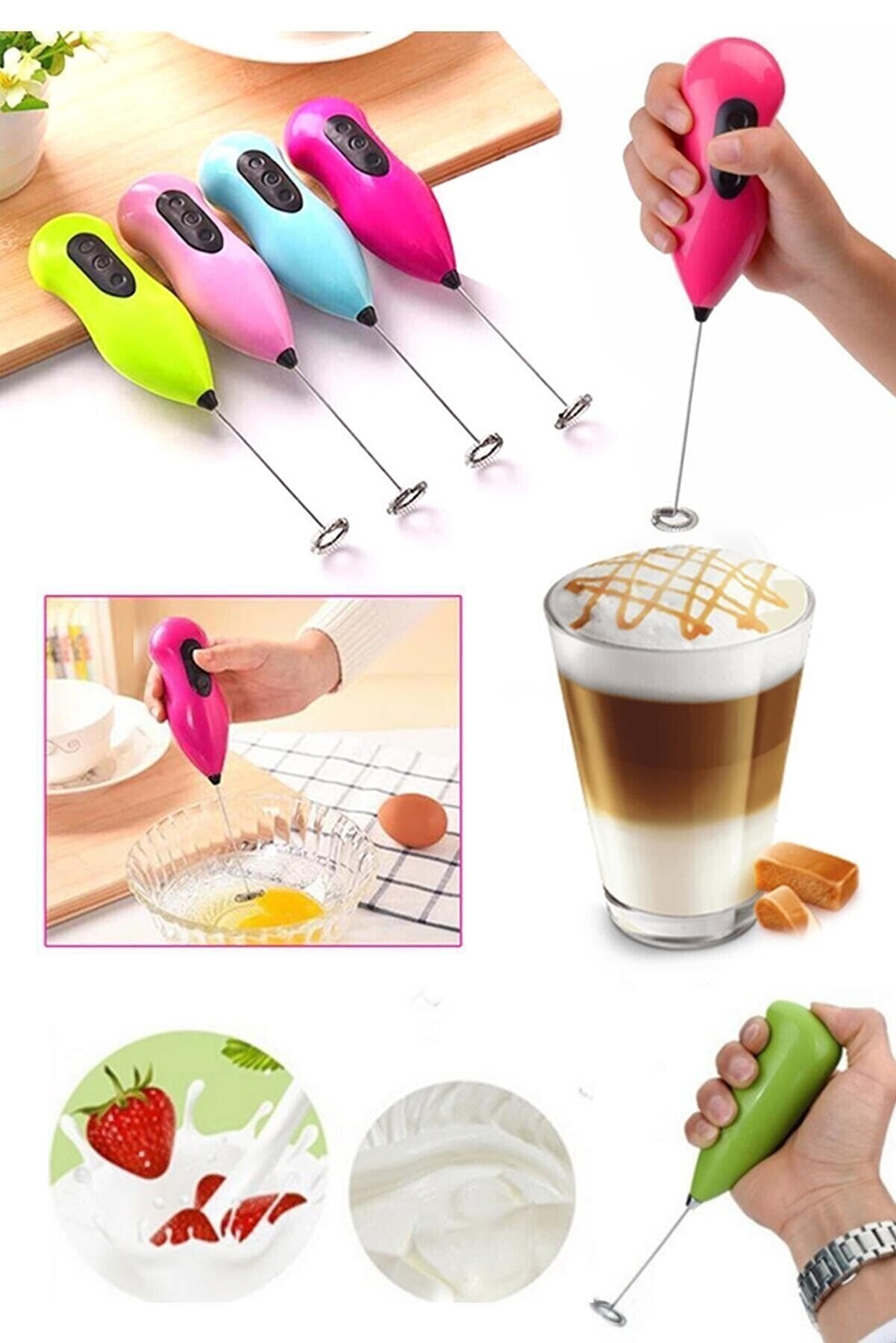 Palo Santo Pilli Mini Mixer Kahve Süt Köpürtücü Karıştırıcı Cappuccino Mixer (SİYAH-BEYAZ)
