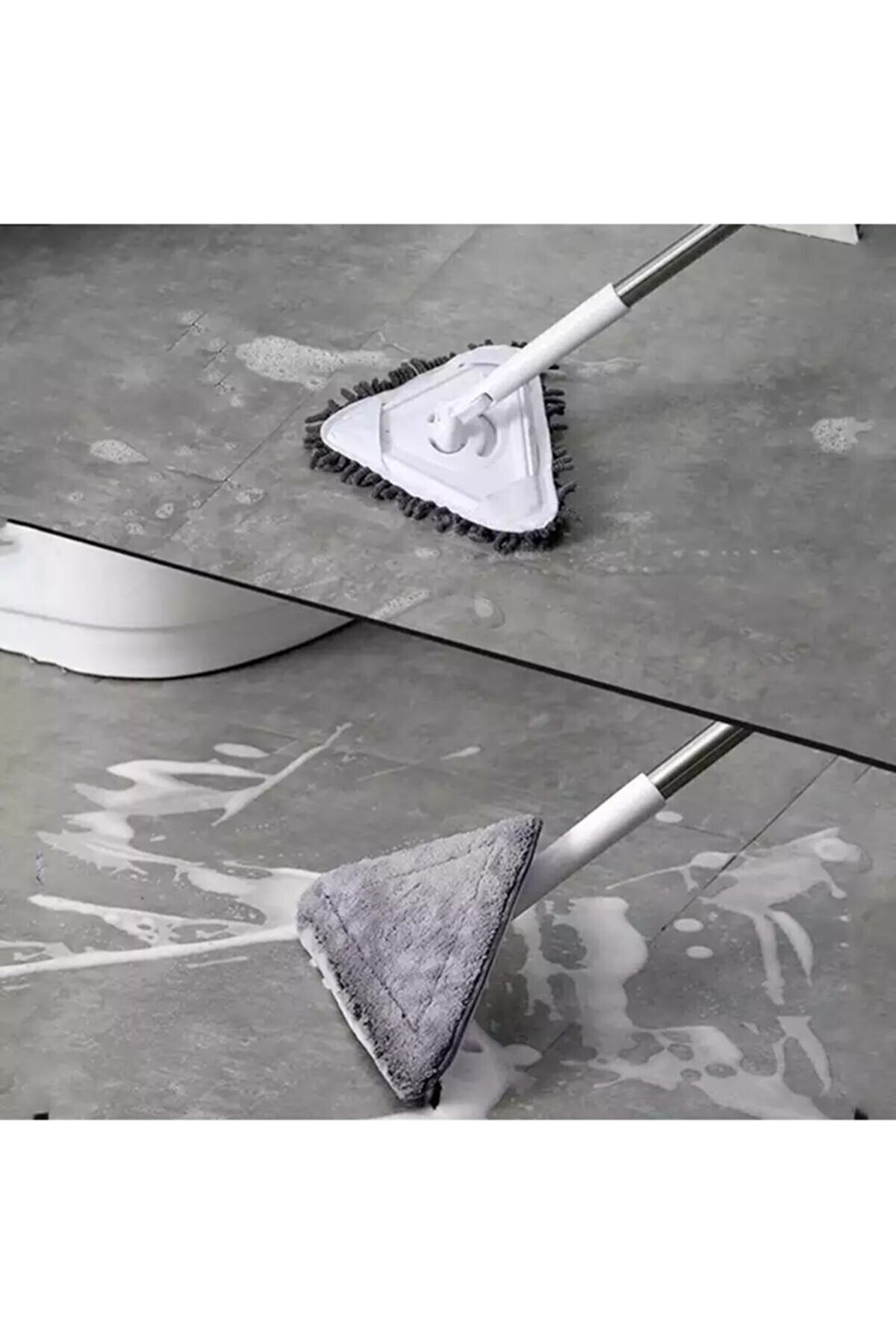 4 Bezli Üçgen Mop Cam Parke Fayans Temizleme Mikrofiber Teleskopik Sap