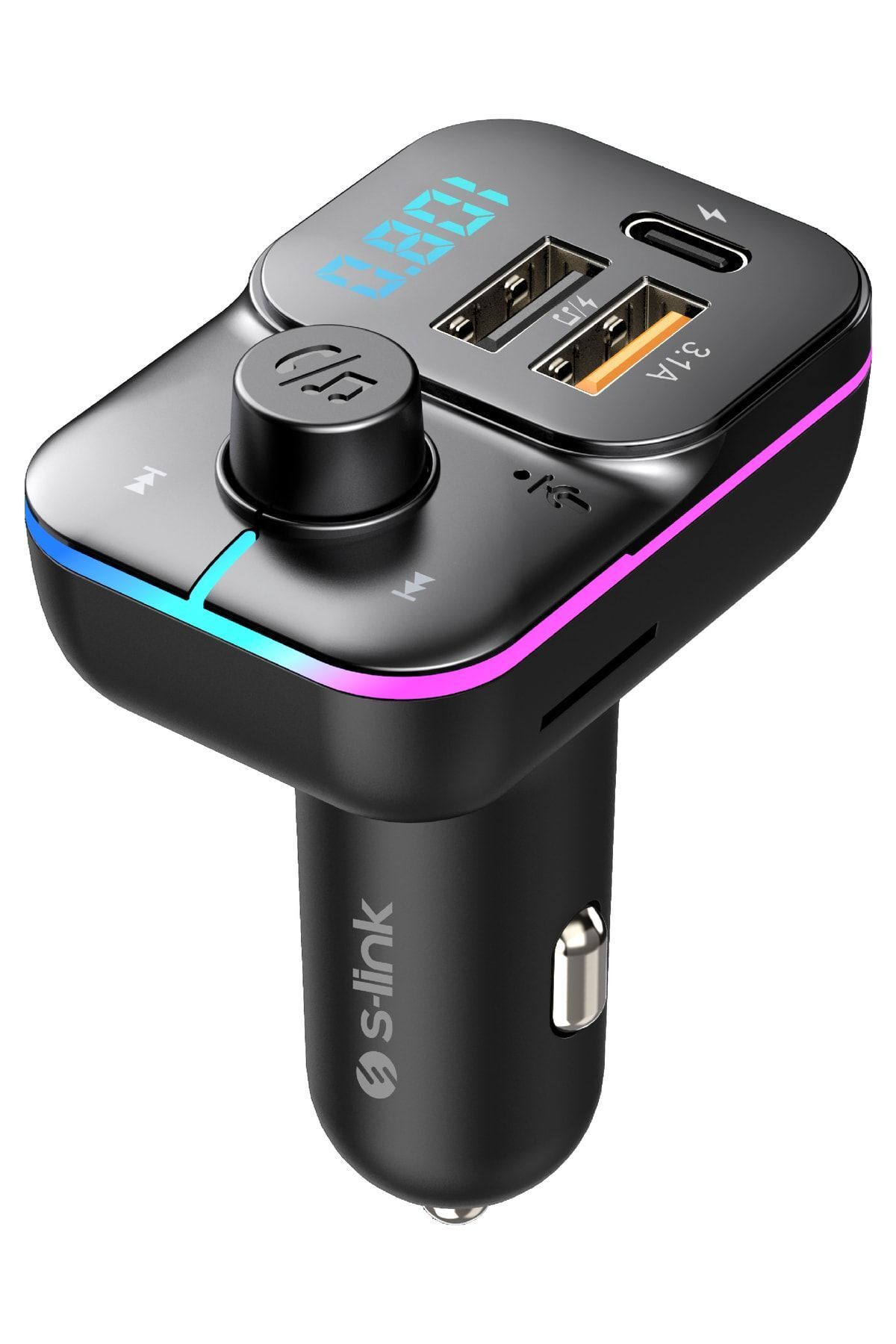 Sl-bt501 25w Pd Hızlı Şarj Bluetooth 5.0 Rainbow Işıklı Led Ekran Tf Kart+usb Fm Transmitter