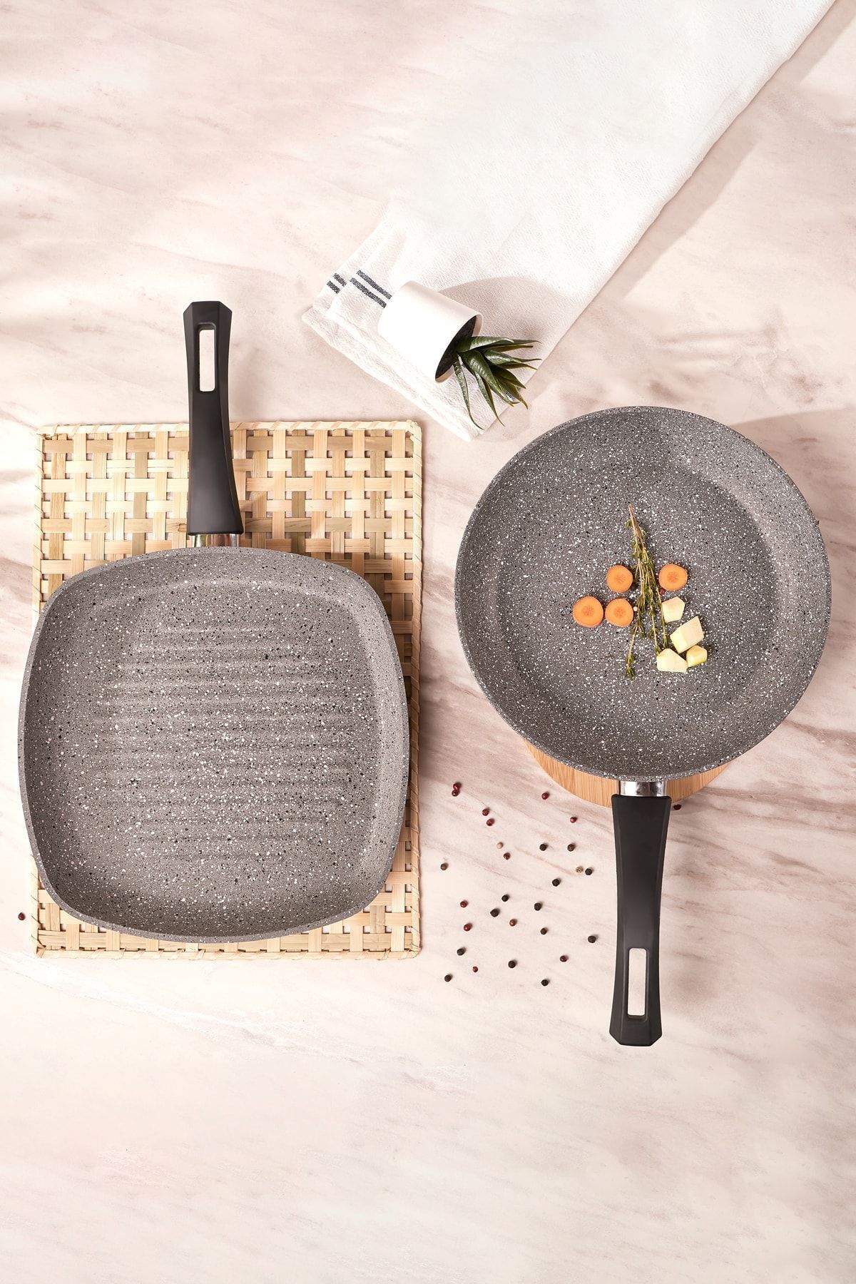 Gris Bio Granit Tava ve Grill Seti
