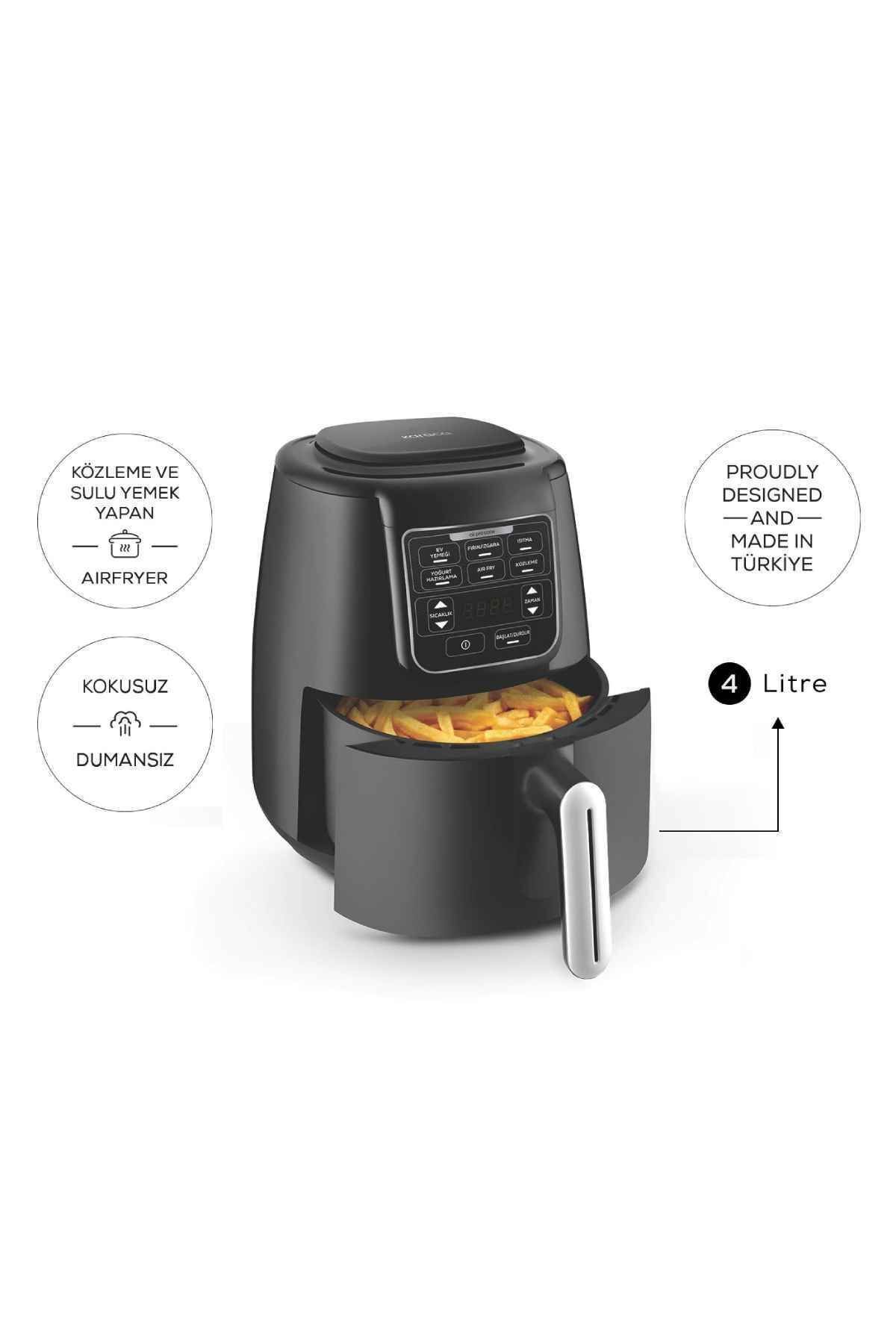 Air Pro Cook 3 In 1 Xl Ev Yemeği, Közleme, Sulu Yemek Tencereli Airfryer Black Shine 4 Kişilik