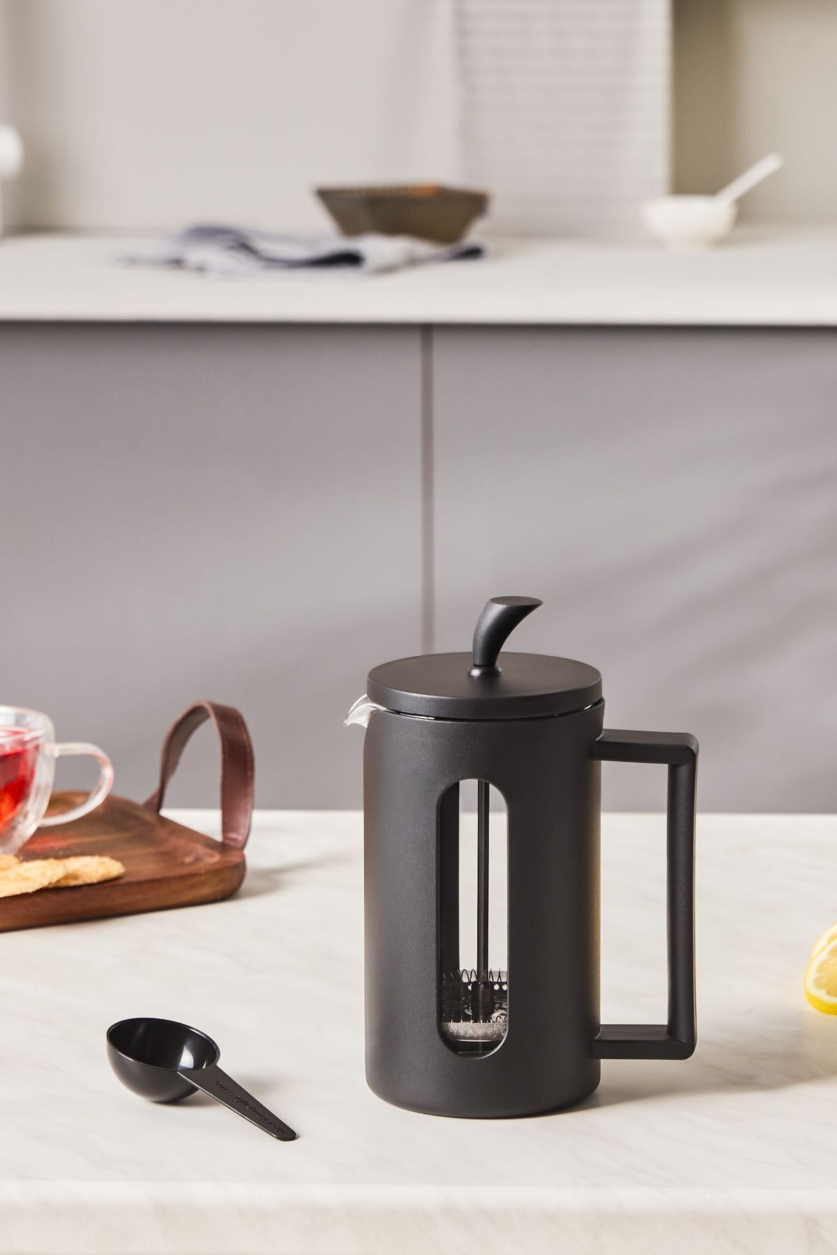 Cam Leya Kaşık Hediyeli Borosilikat Cam French Press 600 Ml 600 ml ve üzeri Siyah