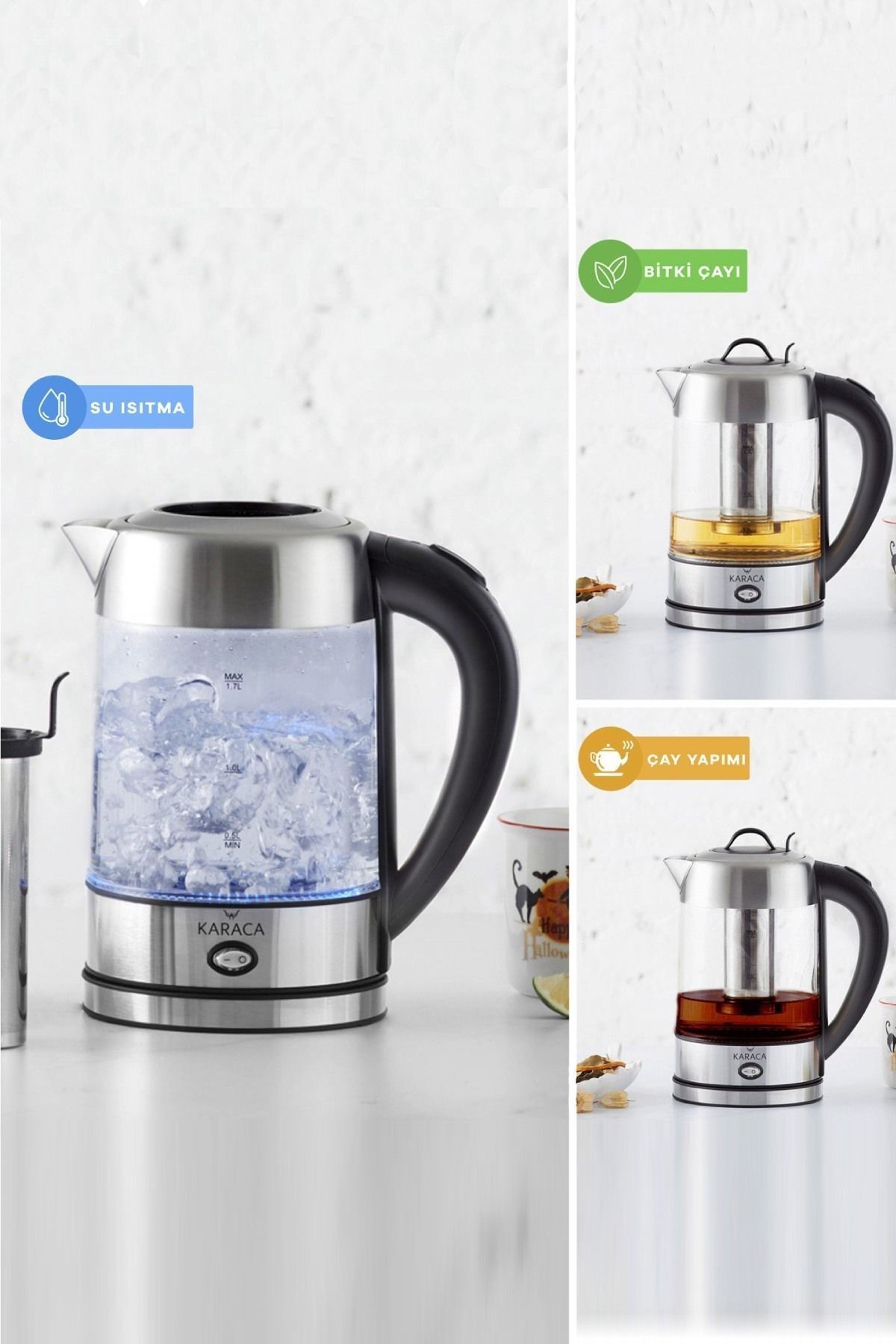 Cam Inox Bitki Çayı Makinesi Ve Su Isıtıcı Kettle 2202,led, Yüksek Borosilikat Gövde
